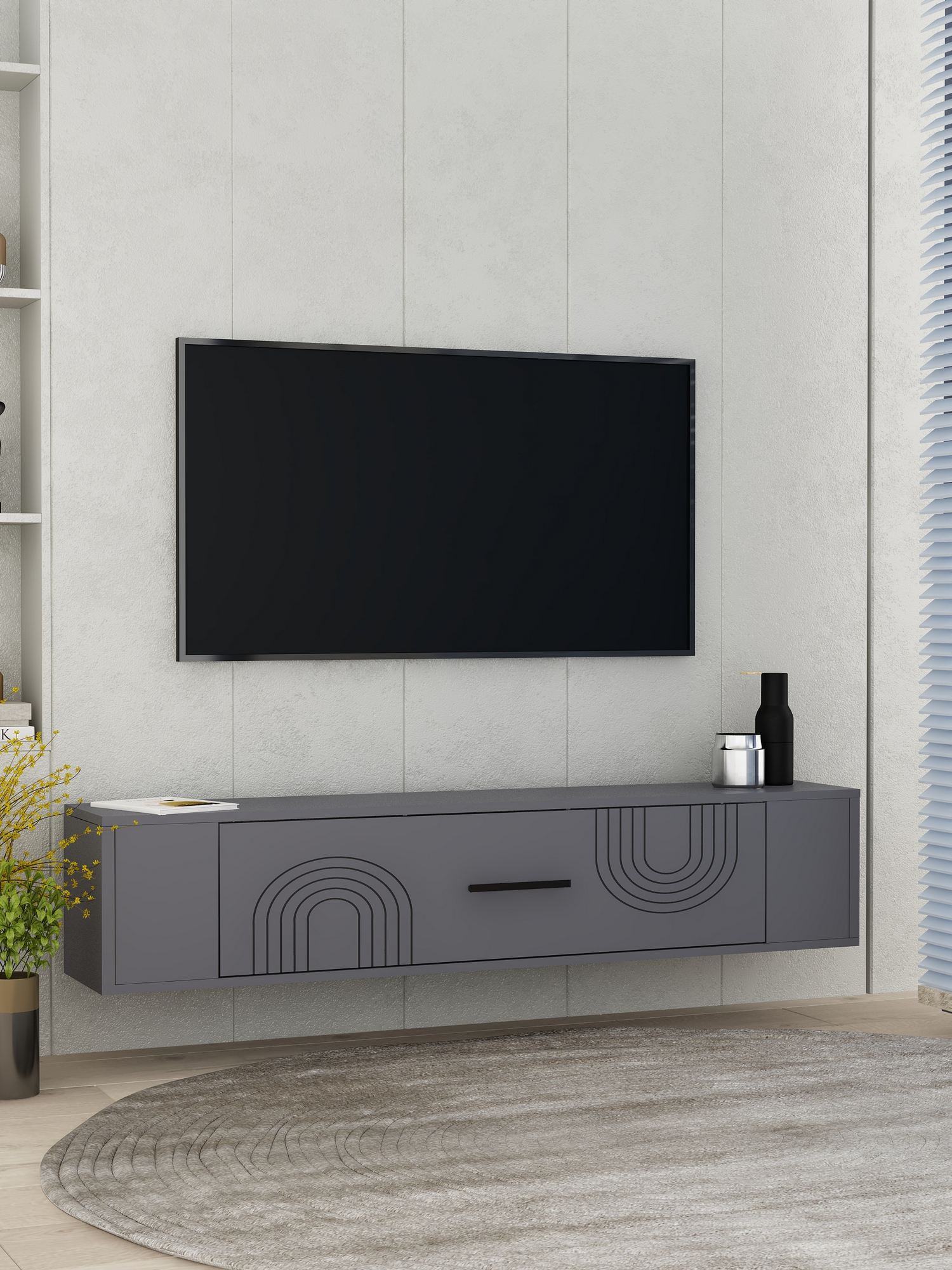 Móvel de TV – 120 cm x 33.2 cm x 26.4 cm – Antracite – Aglomerado