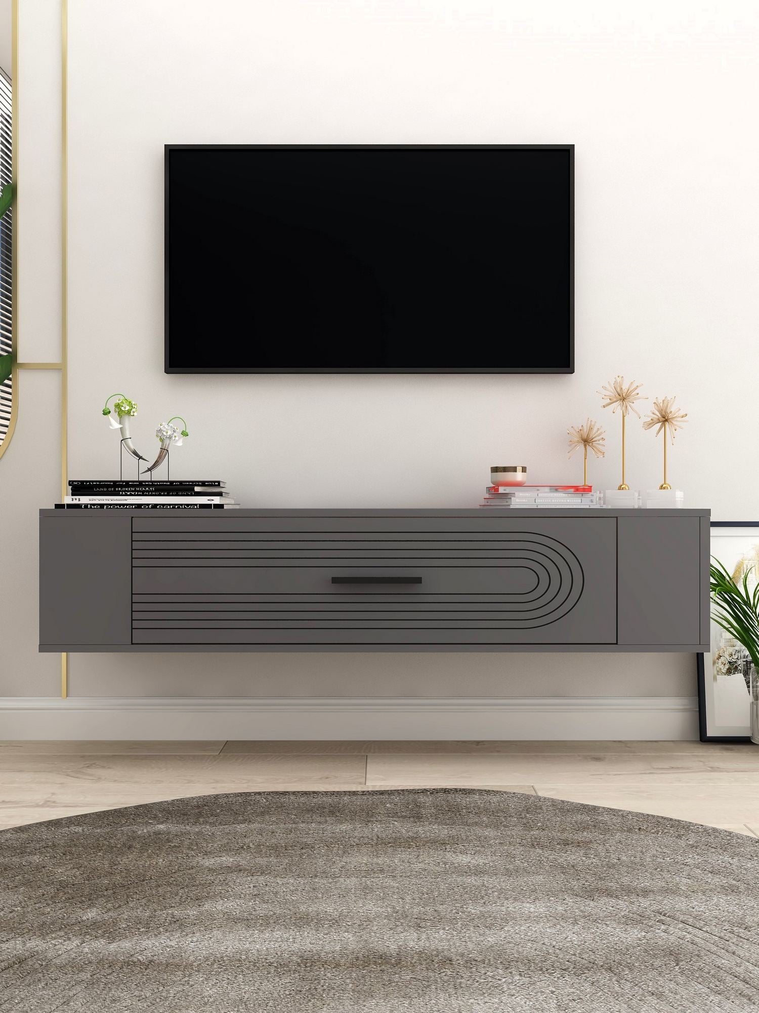 Móvel de TV – 120 cm x 33,2 cm x 26,4 cm – Antracite – Aglomerado revestido de melamina