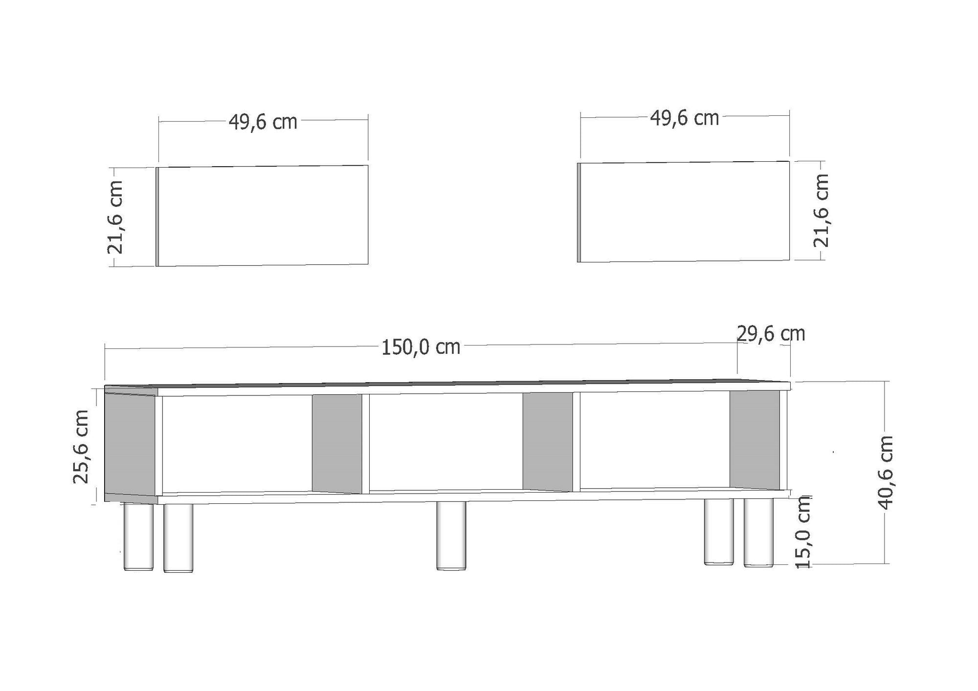 Móvel de TV – 150 cm x 40,6 cm – Branco – Aglomerado revestido de melamina