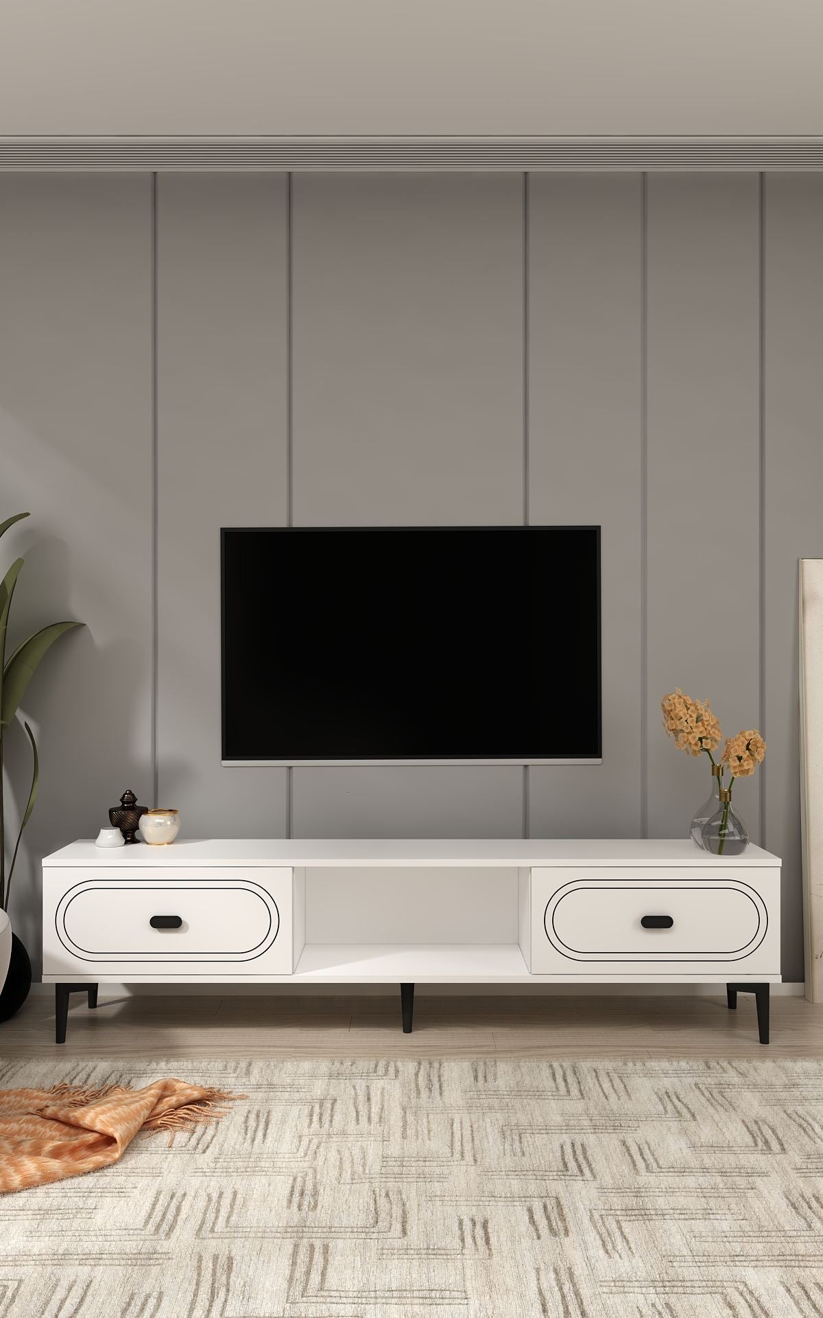 Móvel de TV – 150 cm x 40,6 cm – Branco – Aglomerado revestido de melamina