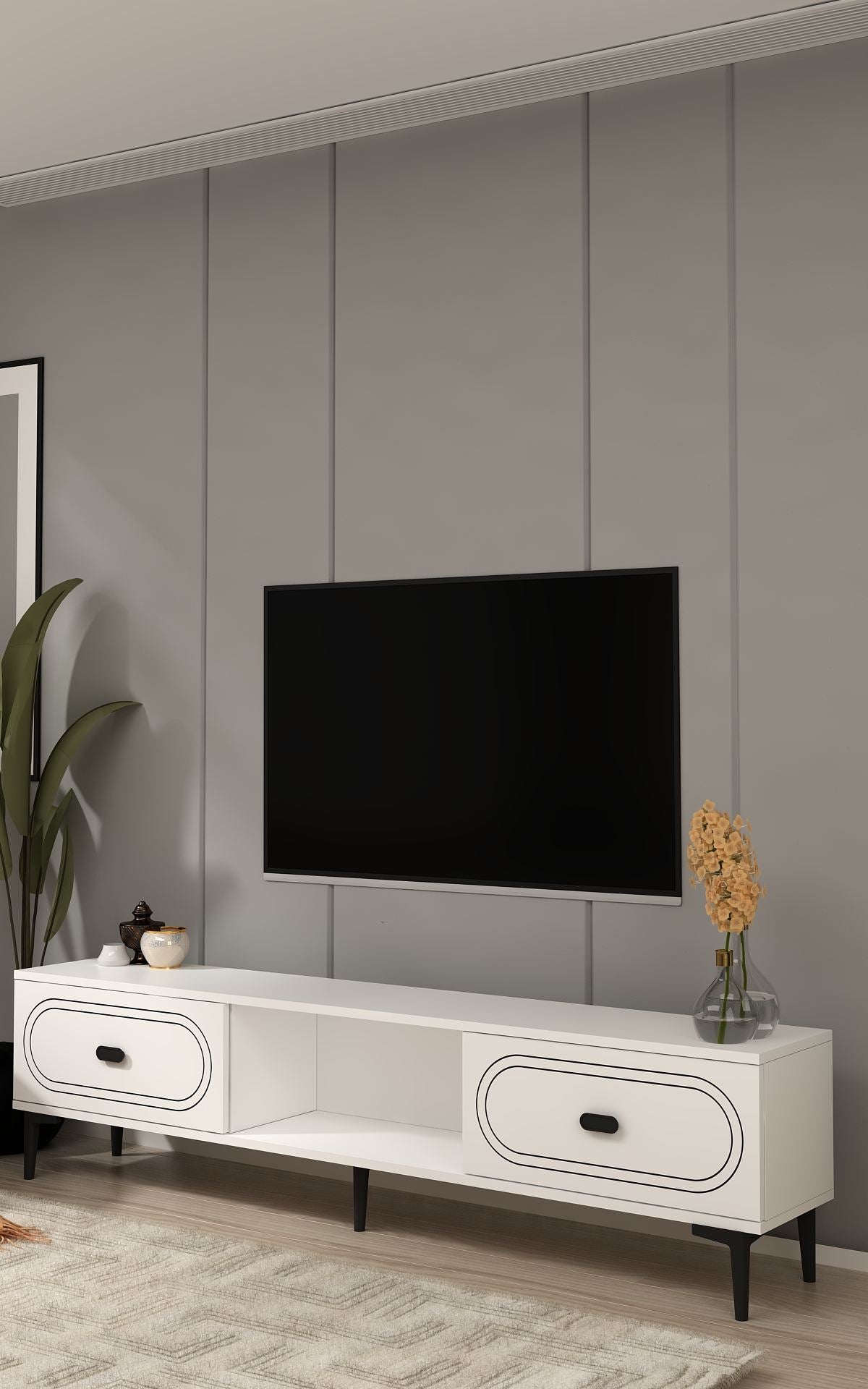 Móvel de TV – 150 cm x 40,6 cm – Branco – Aglomerado revestido de melamina