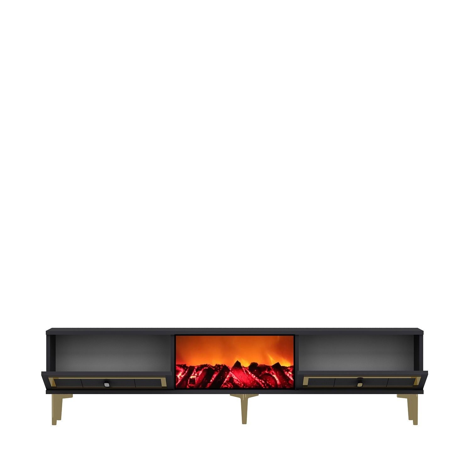 Móvel de TV com Lareira Elétrica – 150cm – Antracite e Ouro – MDF