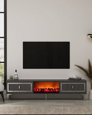 Móvel de TV com Lareira Elétrica – 150 cm x 44,6 cm x 29,6 cm – Antracite e Prata – MDF