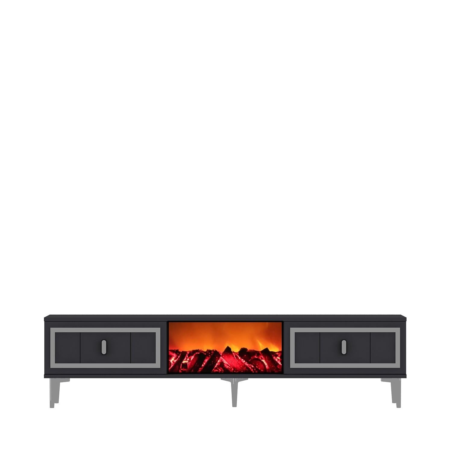 Móvel de TV com Lareira Elétrica – 150 cm x 44,6 cm x 29,6 cm – Antracite e Prata – MDF