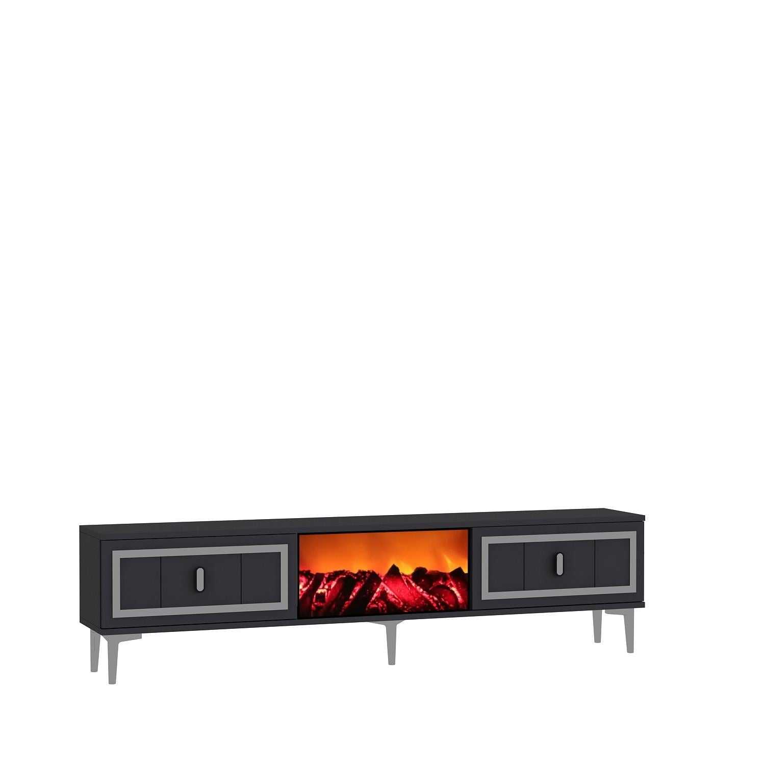 Móvel de TV com Lareira Elétrica – 150 cm x 44,6 cm x 29,6 cm – Antracite e Prata – MDF