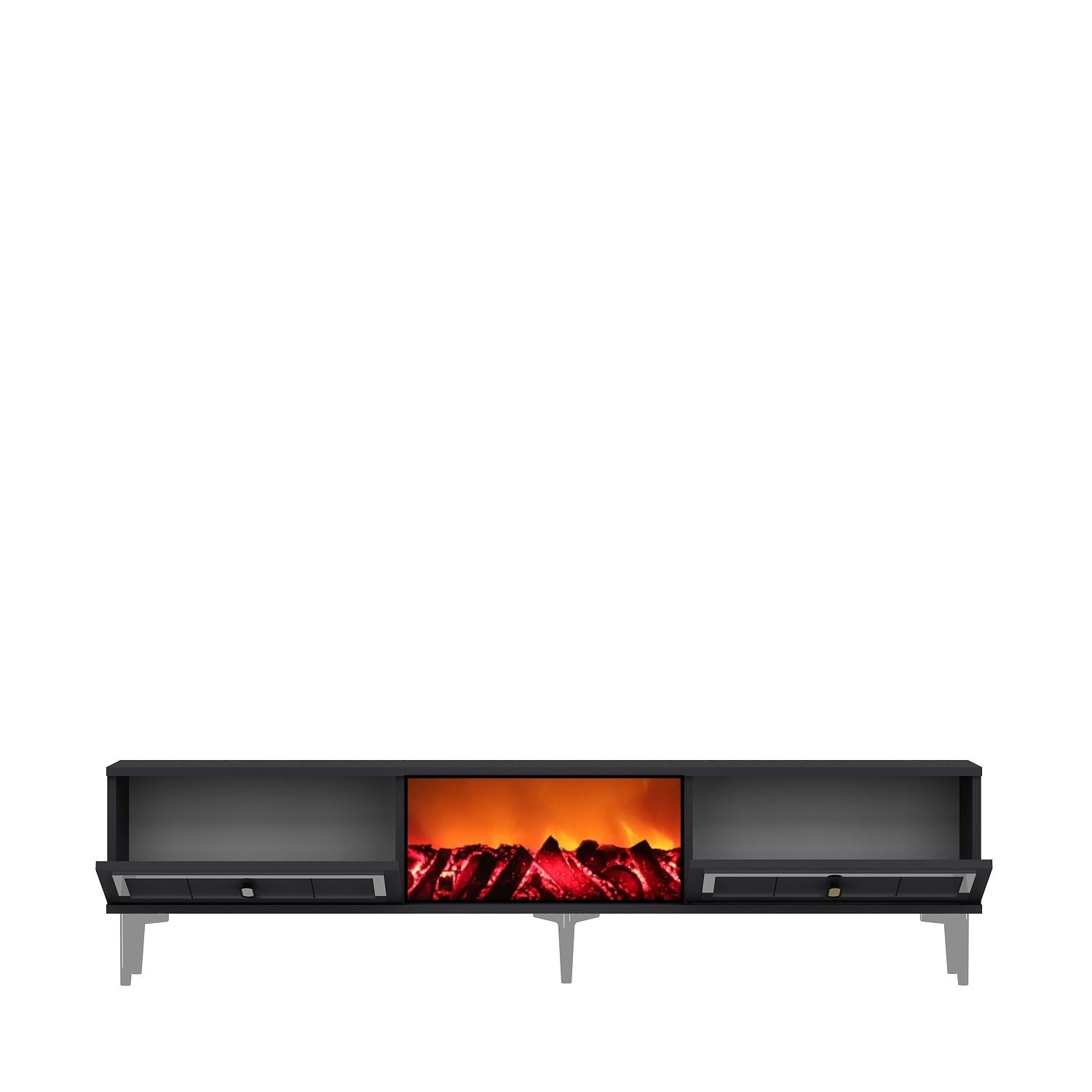 Móvel de TV com Lareira Elétrica – 150 cm x 44,6 cm x 29,6 cm – Antracite e Prata – MDF