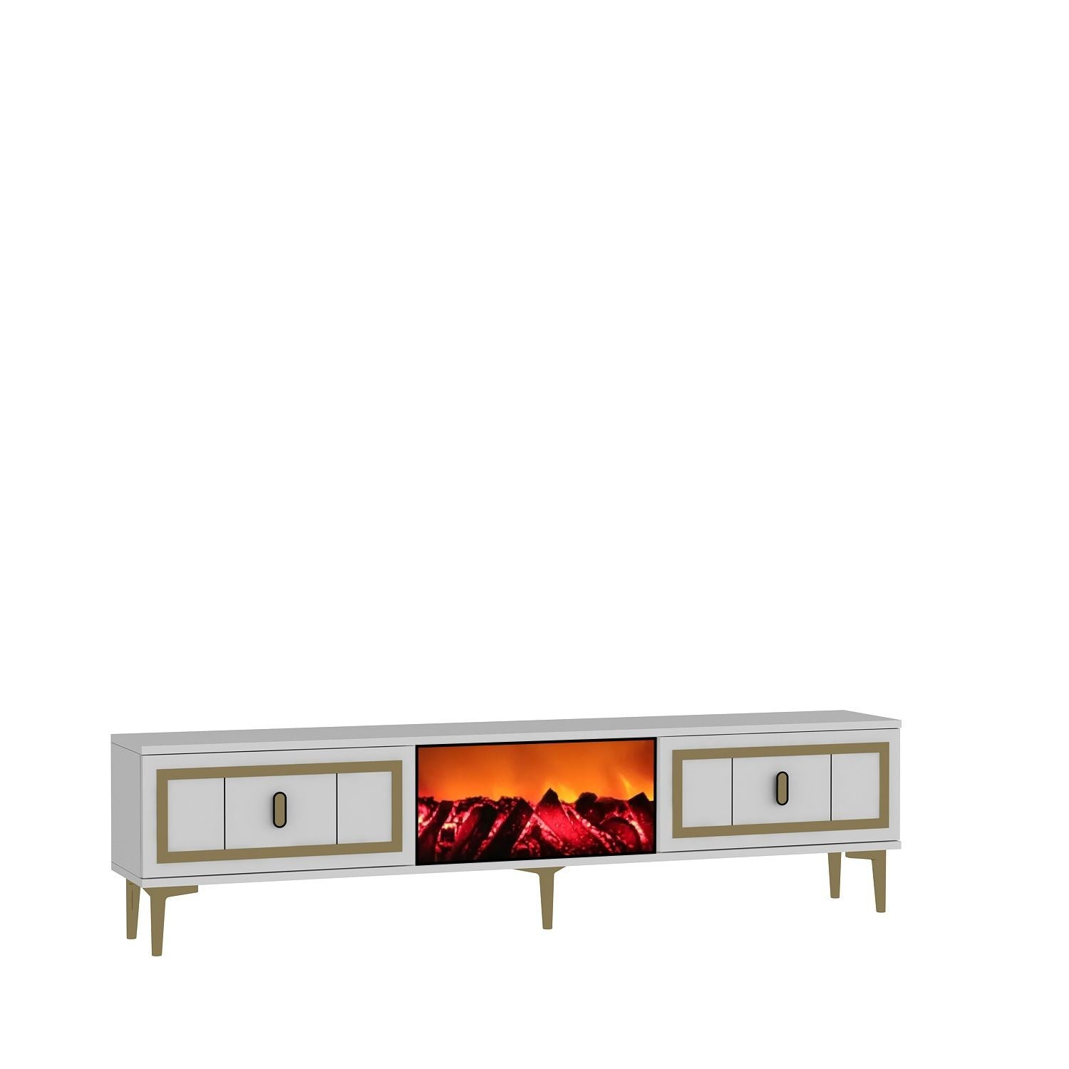 Móvel de TV com Lareira Elétrica – 150 cm x 44,6 cm x 29,6 cm – Branco e Dourado – MDF