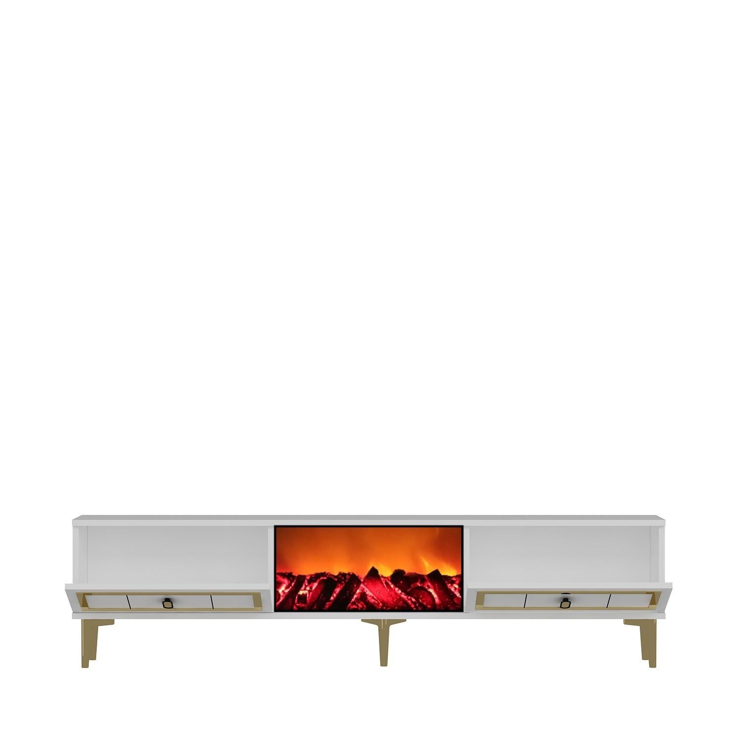 Móvel de TV com Lareira Elétrica – 150 cm x 44,6 cm x 29,6 cm – Branco e Dourado – MDF