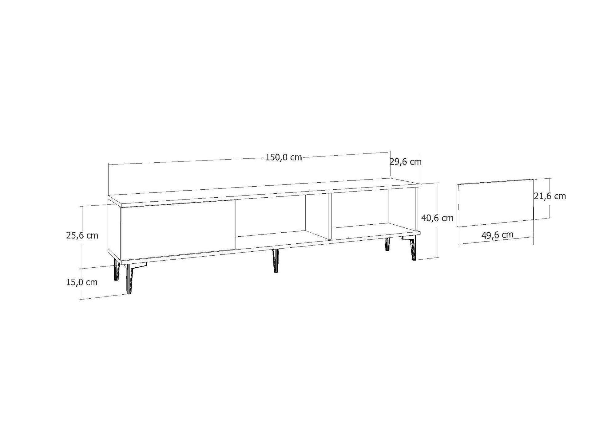 Móvel de TV com Lareira Elétrica – 150 cm x 44,6 cm x 29,6 cm – Branco e Dourado – MDF