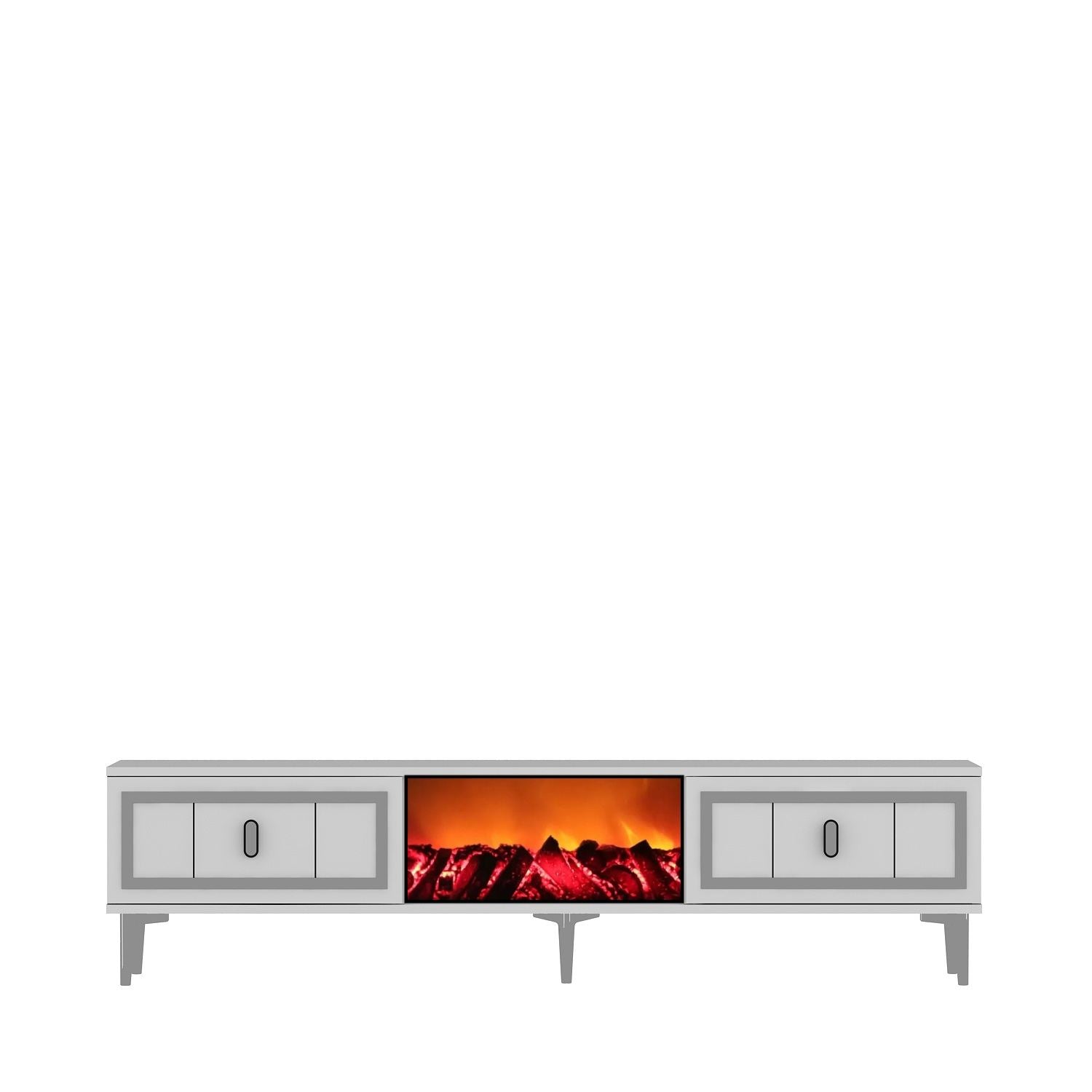 Móvel de TV com Lareira Elétrica – 150 cm x 44,6 cm x 29,6 cm – Branco e Prata – MDF