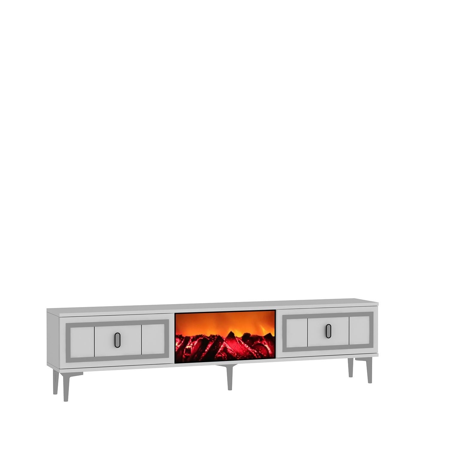 Móvel de TV com Lareira Elétrica – 150 cm x 44,6 cm x 29,6 cm – Branco e Prata – MDF