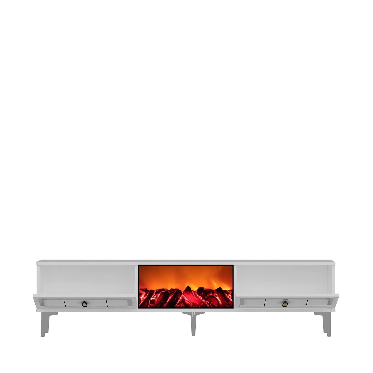 Móvel de TV com Lareira Elétrica – 150 cm x 44,6 cm x 29,6 cm – Branco e Prata – MDF
