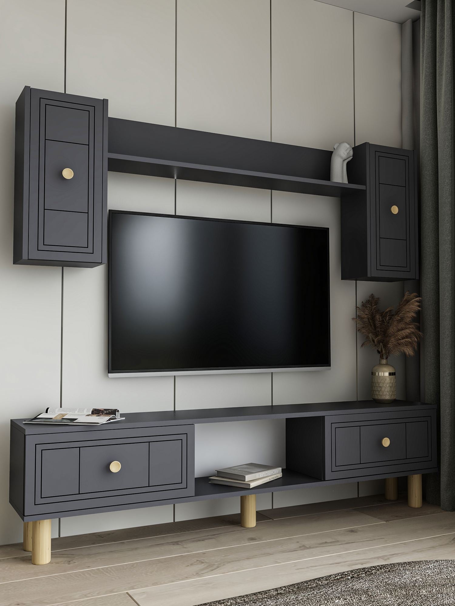 Móvel de TV – 150x44.6x29.6 cm – Antracite – Aglomerado revestido de melamina