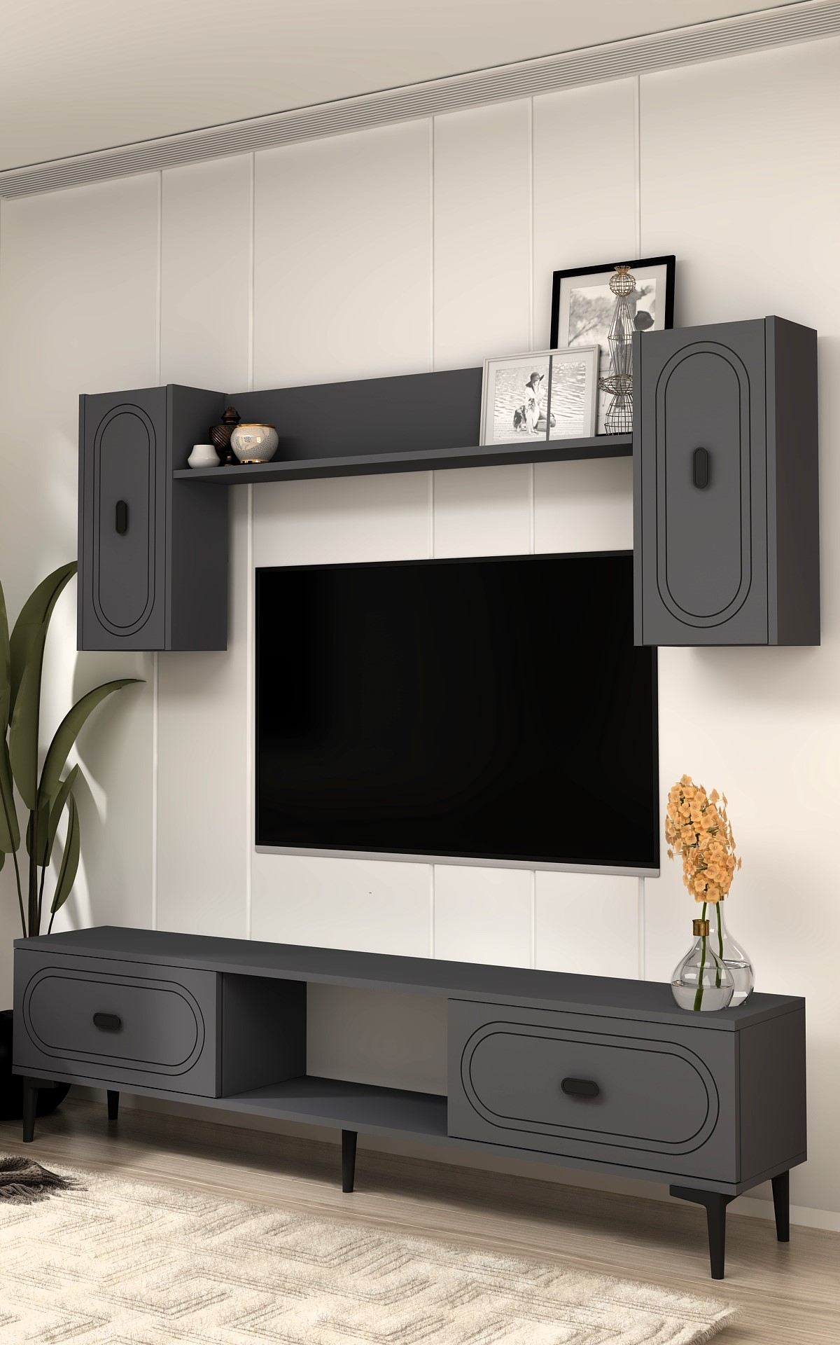 Móvel de TV – 150 cm x 44,6 cm x 29,6 cm – Antracite – Aglomerado revestido de melamina