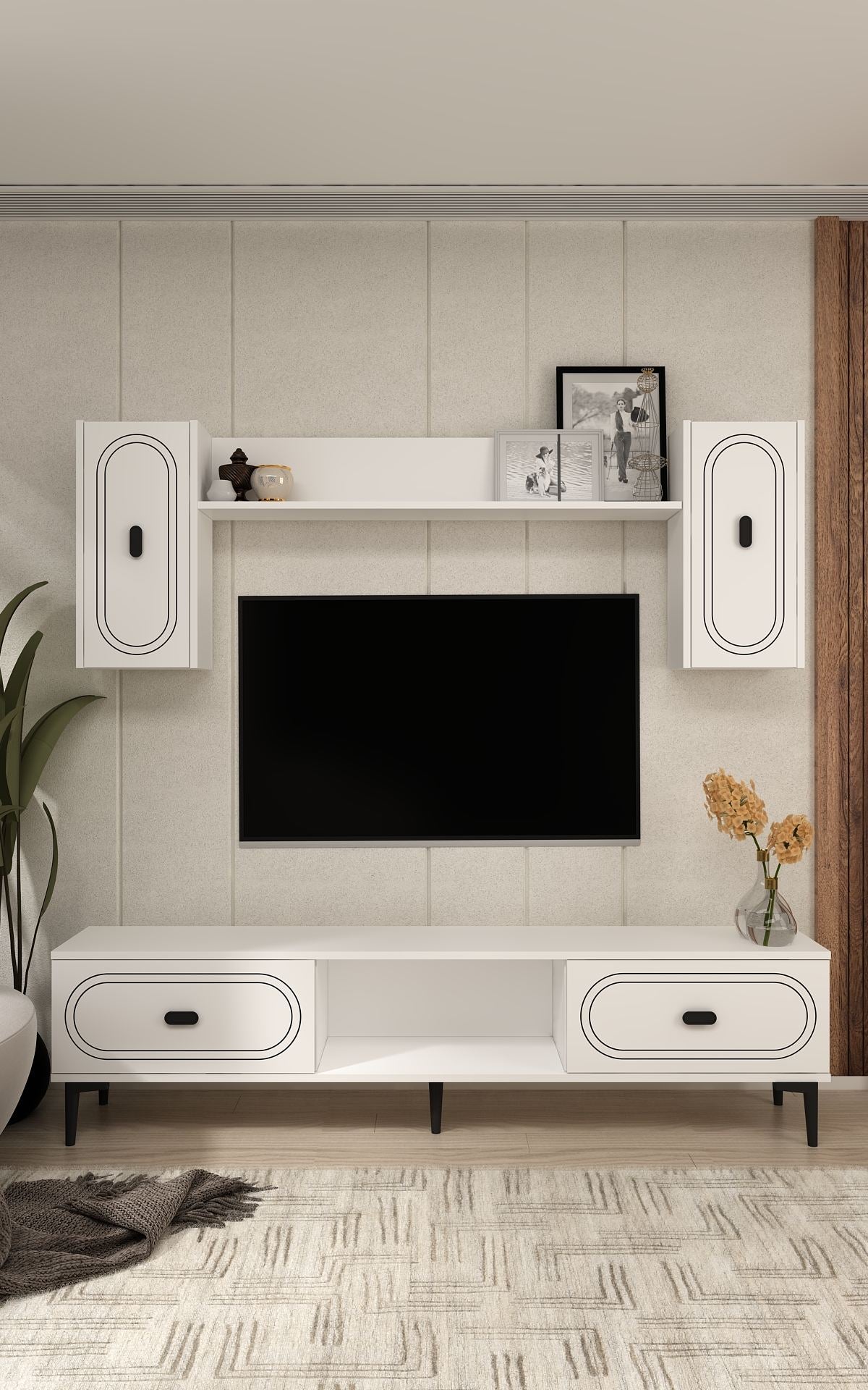 Estante para TV – 150cm x 44,6cm x 29,6cm – Branco – Painel de partículas com melamina