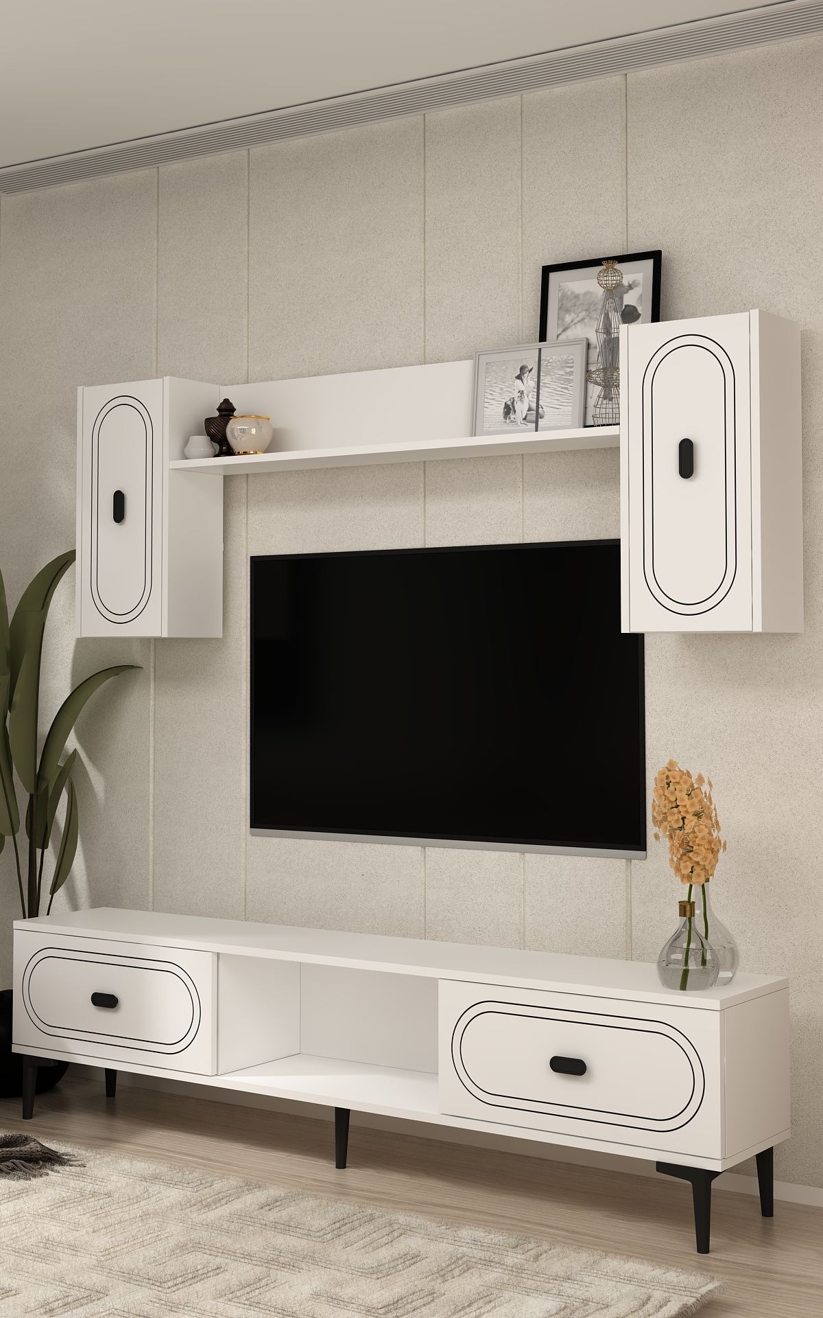 Estante para TV – 150cm x 44,6cm x 29,6cm – Branco – Painel de partículas com melamina