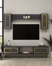 Estante para TV – 150 cm x 44,6 cm x 29,6 cm – Antracite e Dourado – MDF