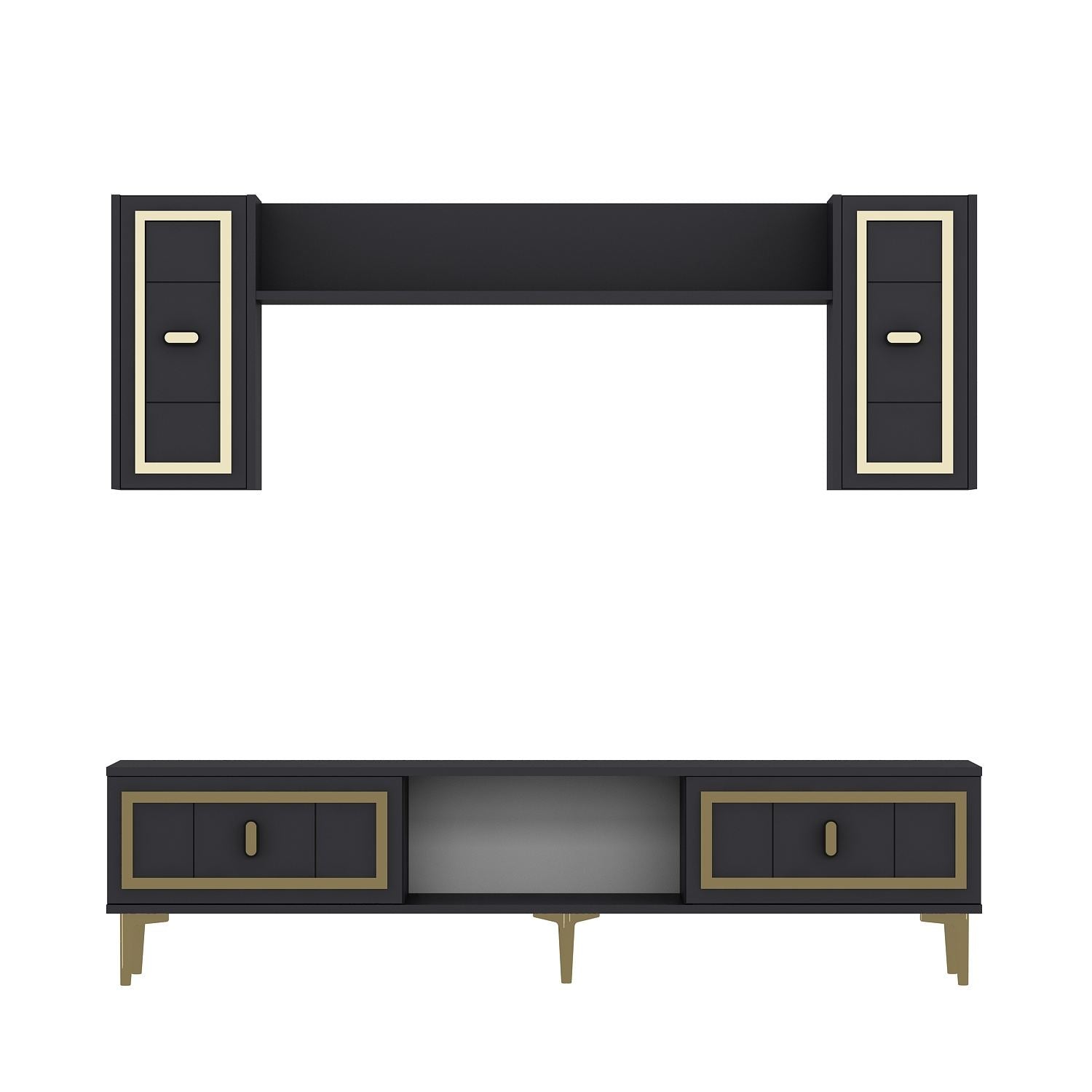 Estante para TV – 150 cm x 44,6 cm x 29,6 cm – Antracite e Dourado – MDF