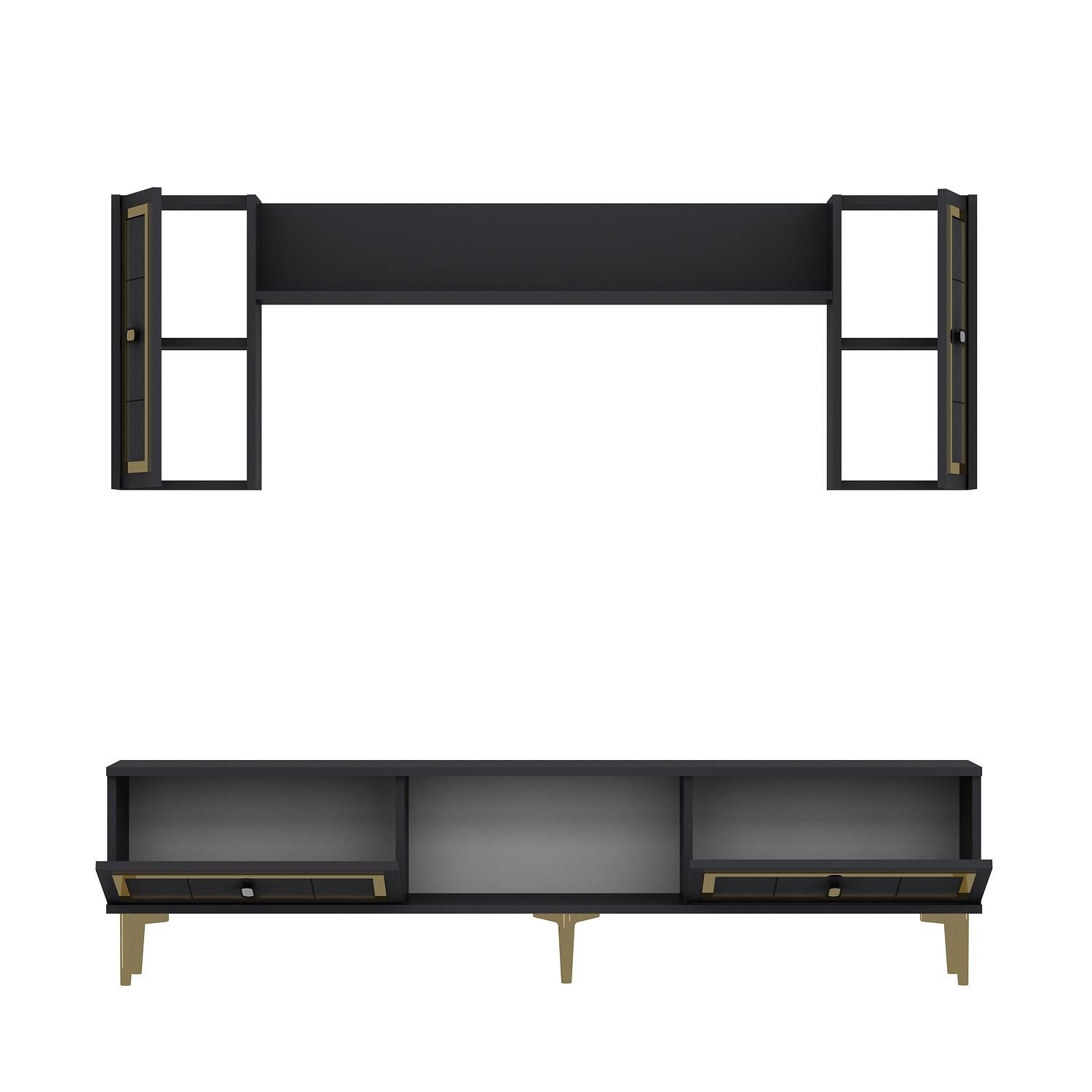 Estante para TV – 150 cm x 44,6 cm x 29,6 cm – Antracite e Dourado – MDF