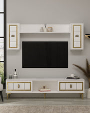 Estante para TV – 150cm x 44.6cm x 29.6cm – Branco e Dourado – MDF