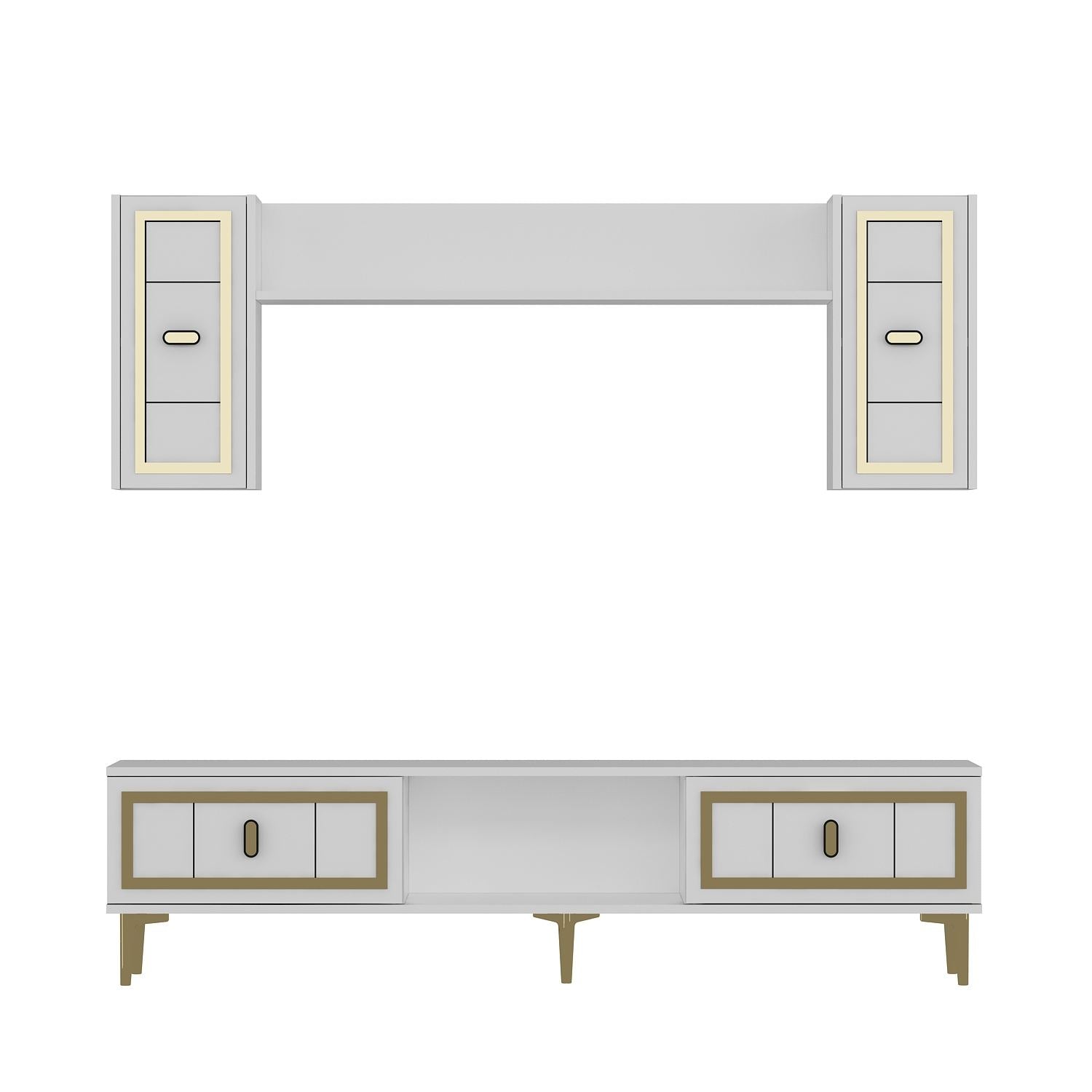 Estante para TV – 150cm x 44.6cm x 29.6cm – Branco e Dourado – MDF