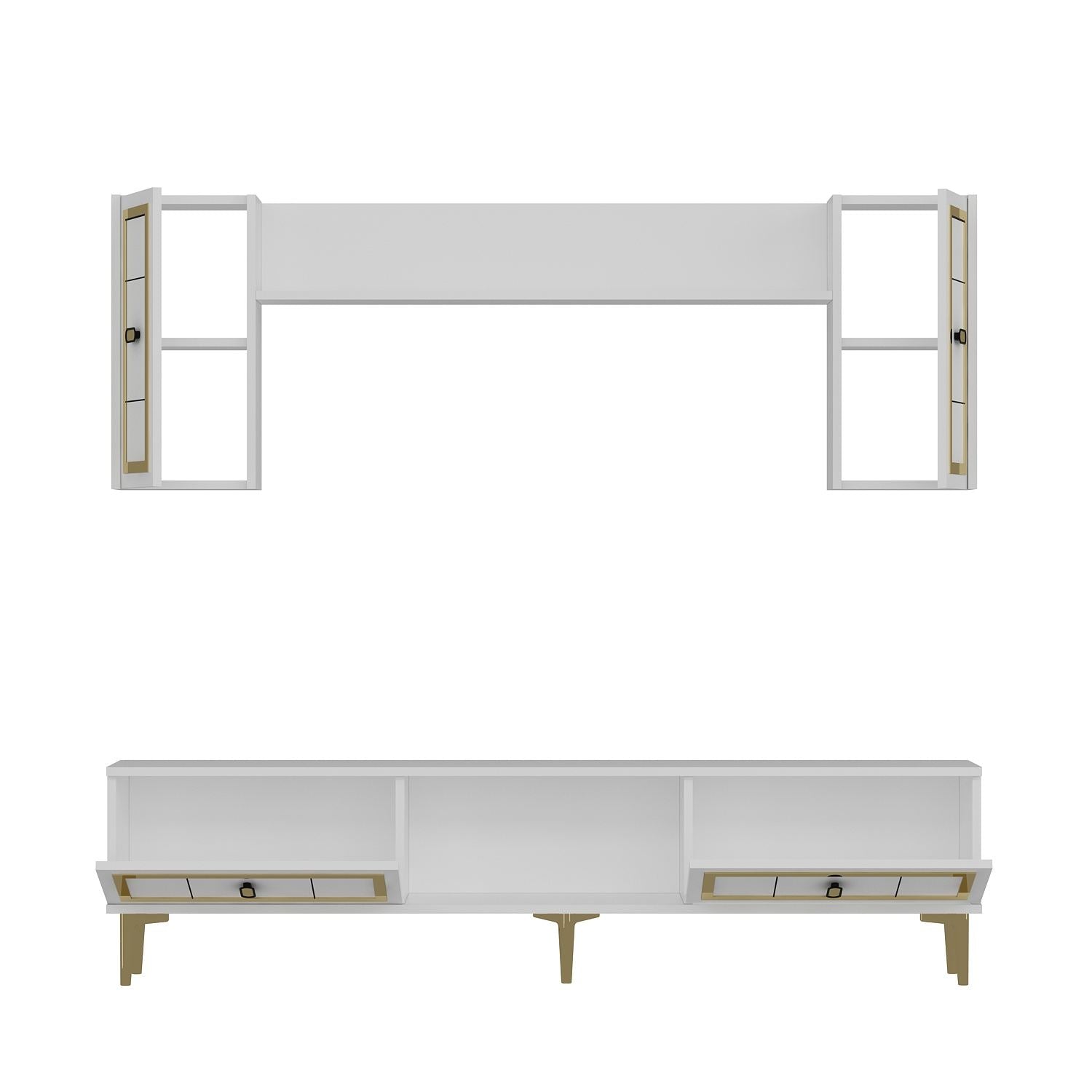 Estante para TV – 150cm x 44.6cm x 29.6cm – Branco e Dourado – MDF