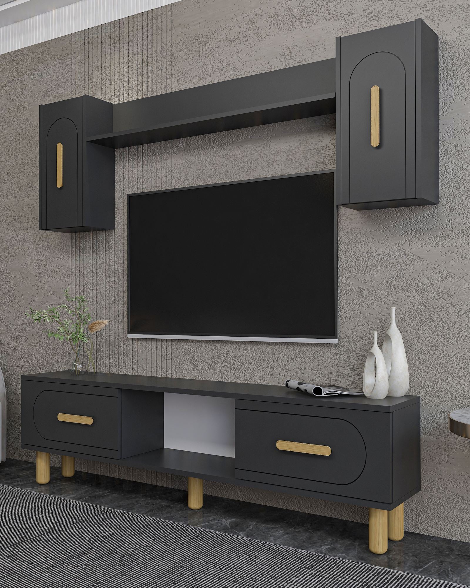Estante para TV – 150 cm x 44,6 cm x 29,6 cm – Antracite e Carvalho Safira – Melamina