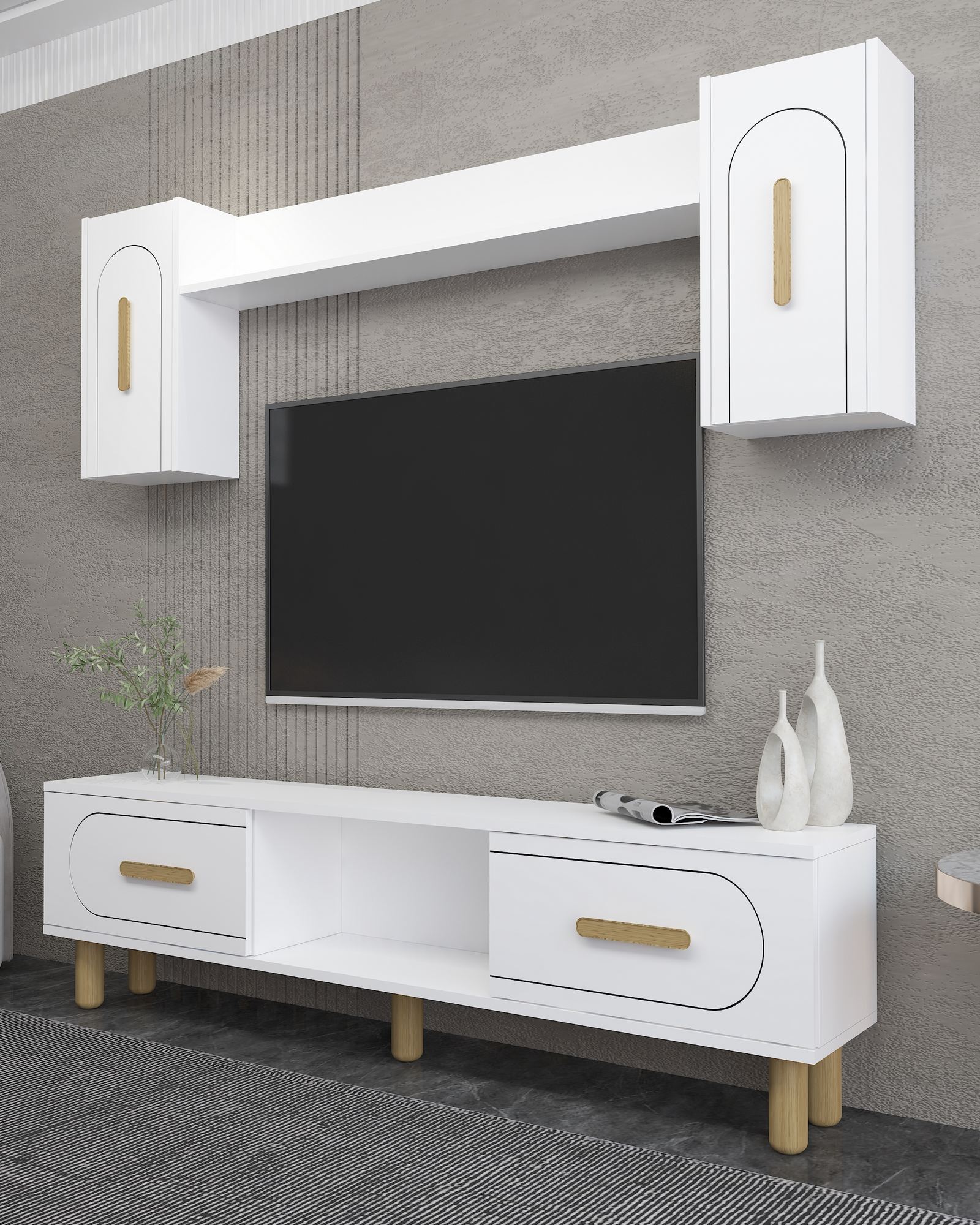 Estante para TV – 150 cm x 44,6 cm x 29,6 cm – Branco e Carvalho Safira – MDF