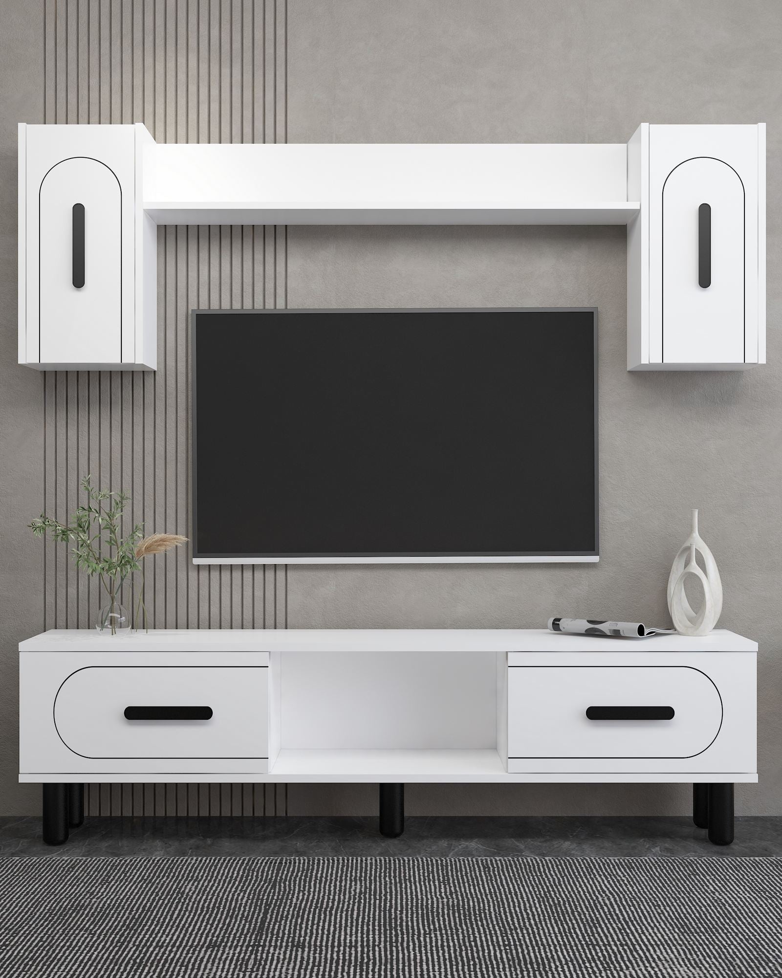 Móvel de TV – 150 cm – Branco e Preto – MDF