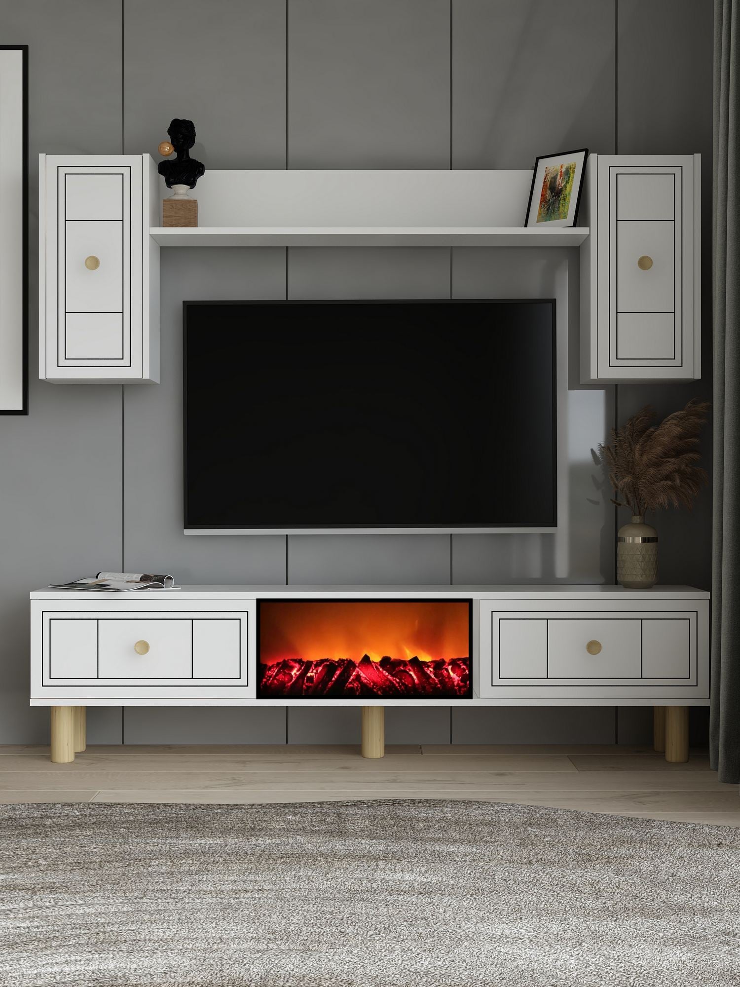 Móvel de TV – 150 cm x 44,6 cm x 29,6 cm – Branco – Painel de partículas