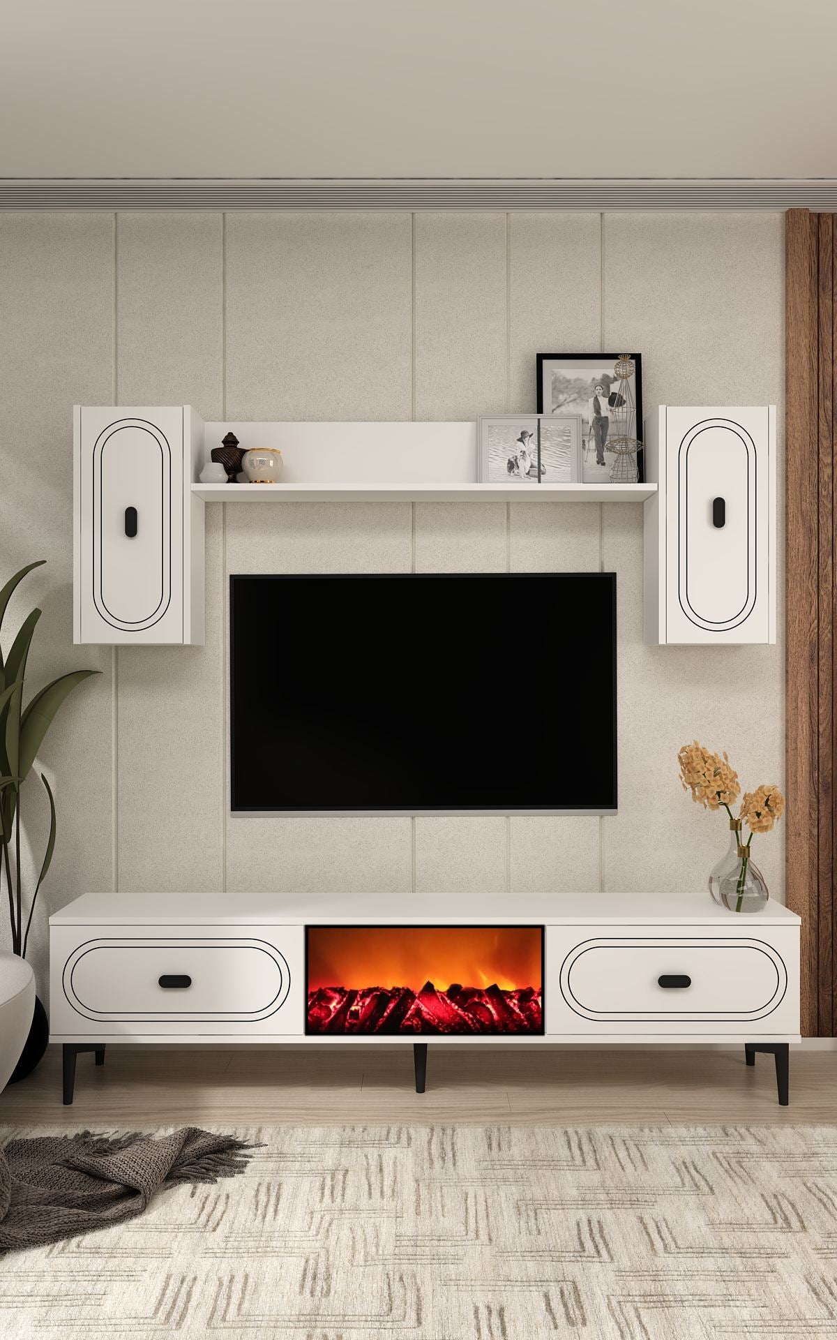 Móvel de TV – 150 cm x 44,6 cm x 29,6 cm – Branco – Painel de partículas revestido com melamina