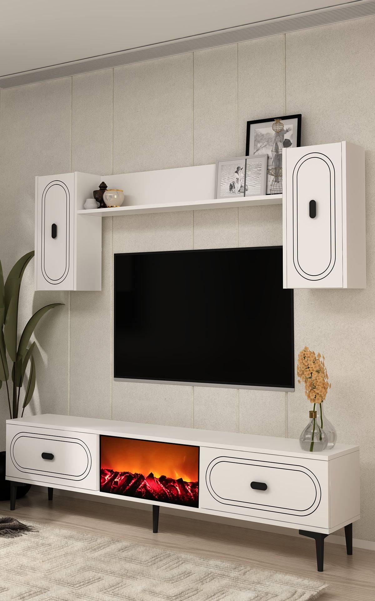 Móvel de TV – 150 cm x 44,6 cm x 29,6 cm – Branco – Painel de partículas revestido com melamina