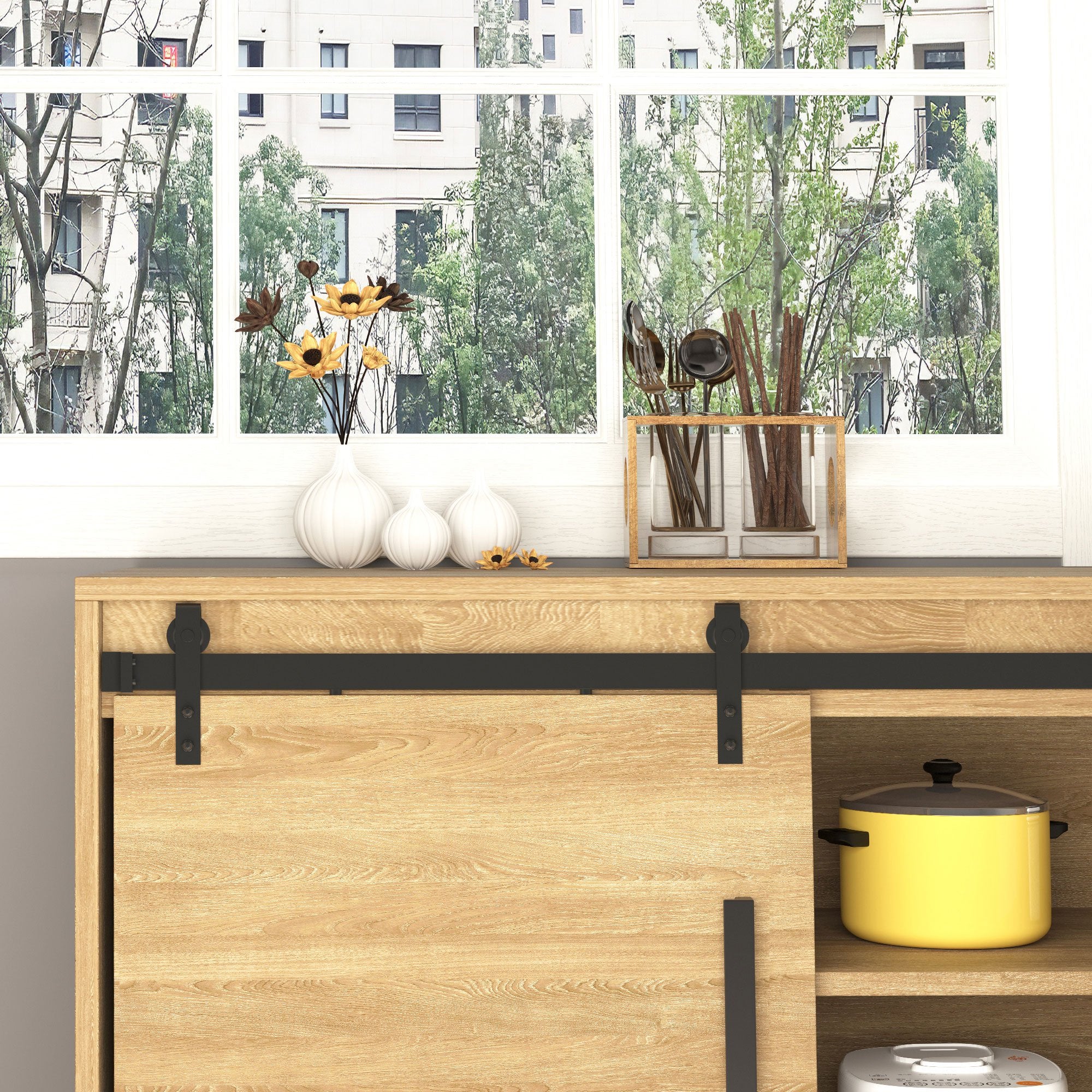 Kit de Ferragens para Porta Corrediça de Armários – 200x0.6x18 cm – Cor Preto – Aço