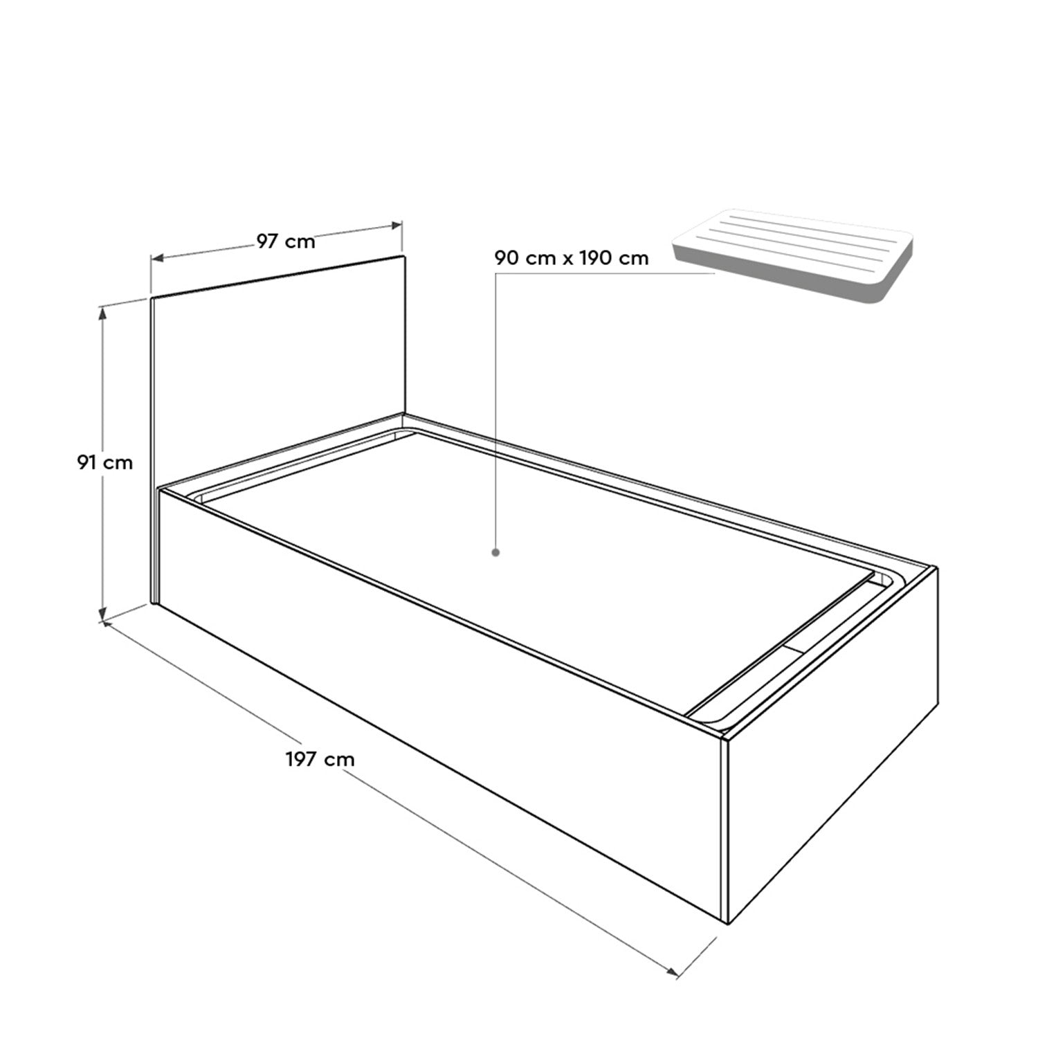 Cama Individual Branca com Estrutura de Aglomerado Melamínico - Base para Colchão 90x190cm