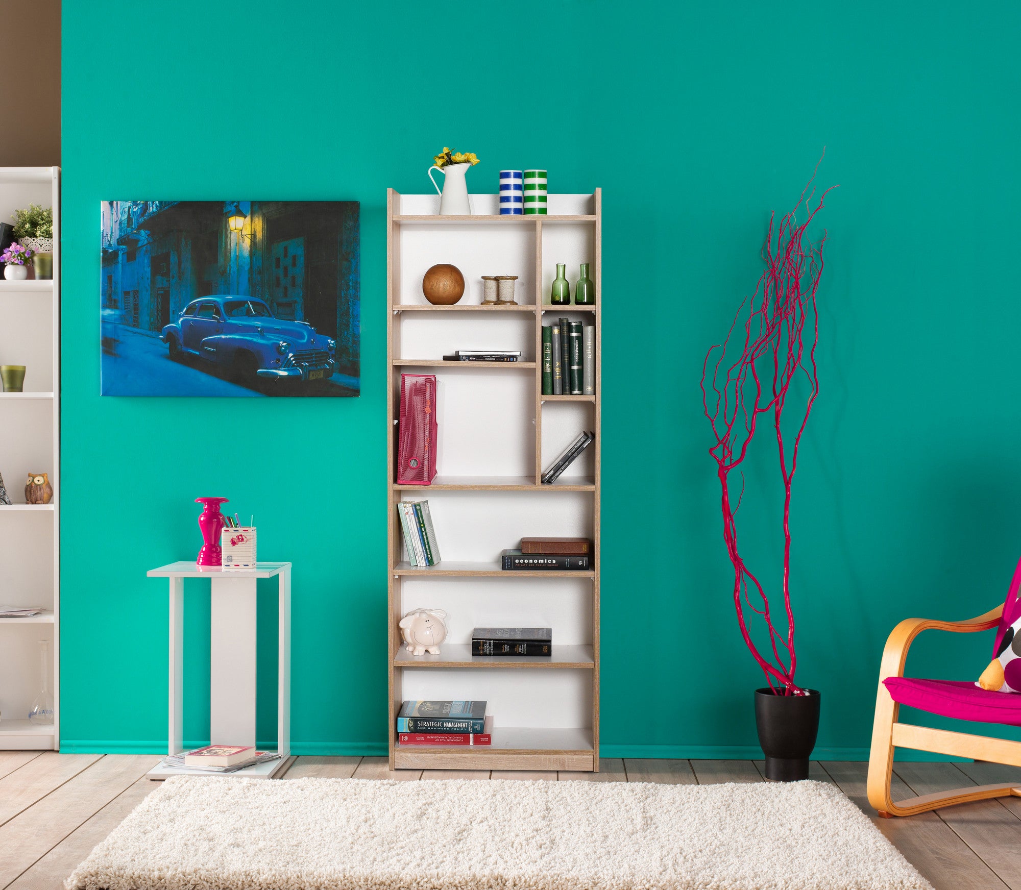 Estante de livros – 63 cm x 176 cm x 26 cm – Sonomo e Branco – Painéis de partículas revestidos a melamina