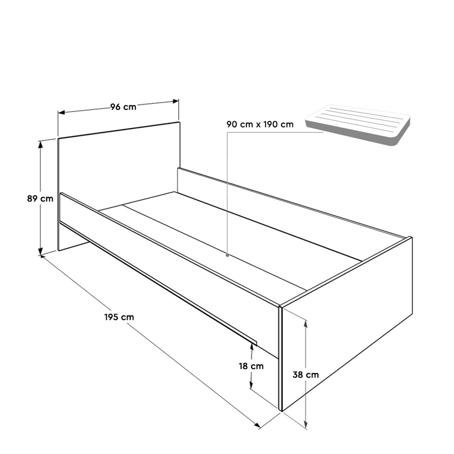 Cama Individual Branca 96cm - Estrutura Resistente em Melamina para Colchão 90x190cm