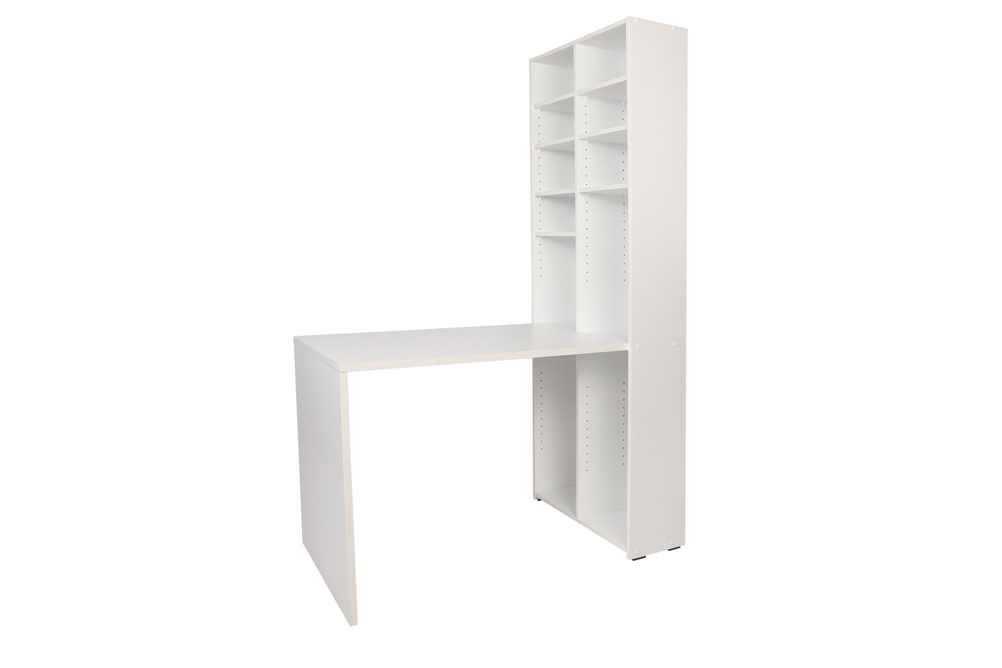 Secretária de Estudo com Estante Integrada - Cor Latte e Branco, 121cm de Largura com Múltiplas Prateleiras para Fixação na Parede