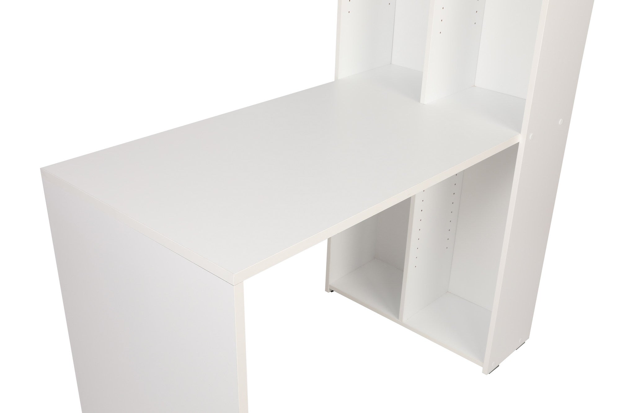 Secretária de Estudo com Estante Integrada - Cor Latte e Branco, 121cm de Largura com Múltiplas Prateleiras para Fixação na Parede