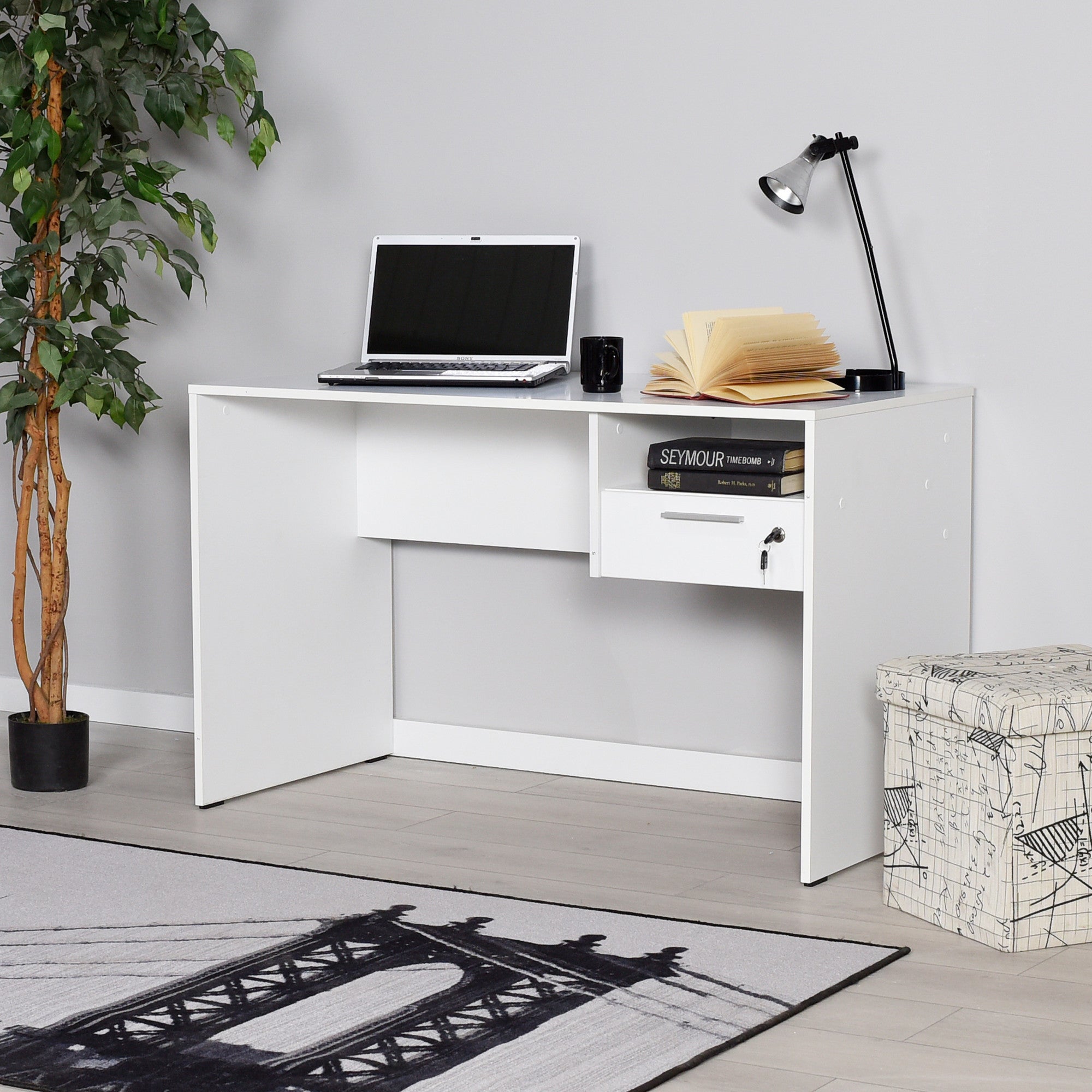 Secretária de Estudo – 120 cm x 75 cm x 60 cm – Branco – Painel de partículas revestido a melamina