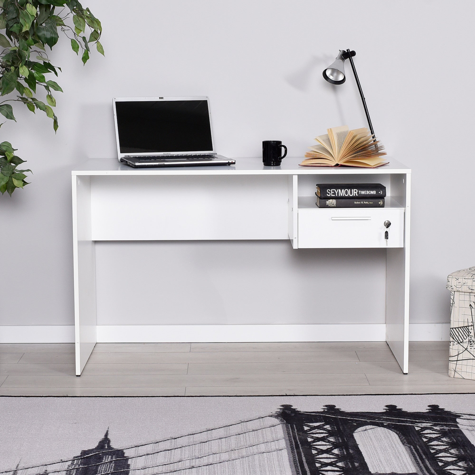 Secretária de Estudo – 120 cm x 75 cm x 60 cm – Branco – Painel de partículas revestido a melamina