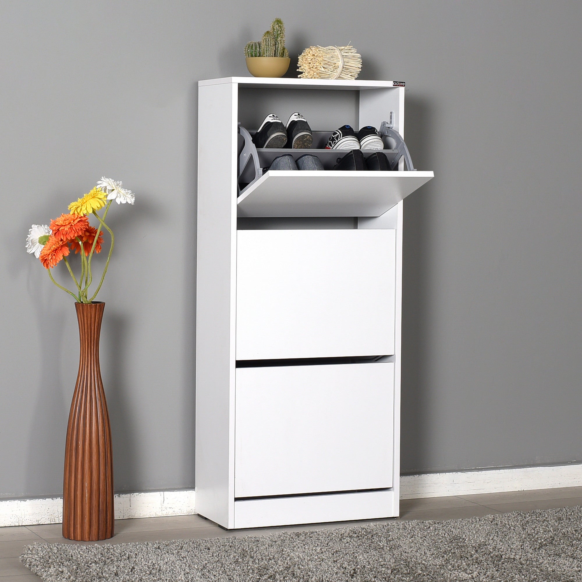 Sapateira Branca com 3 Gavetas e Prateleiras - Fixação na Parede - 119cm Altura