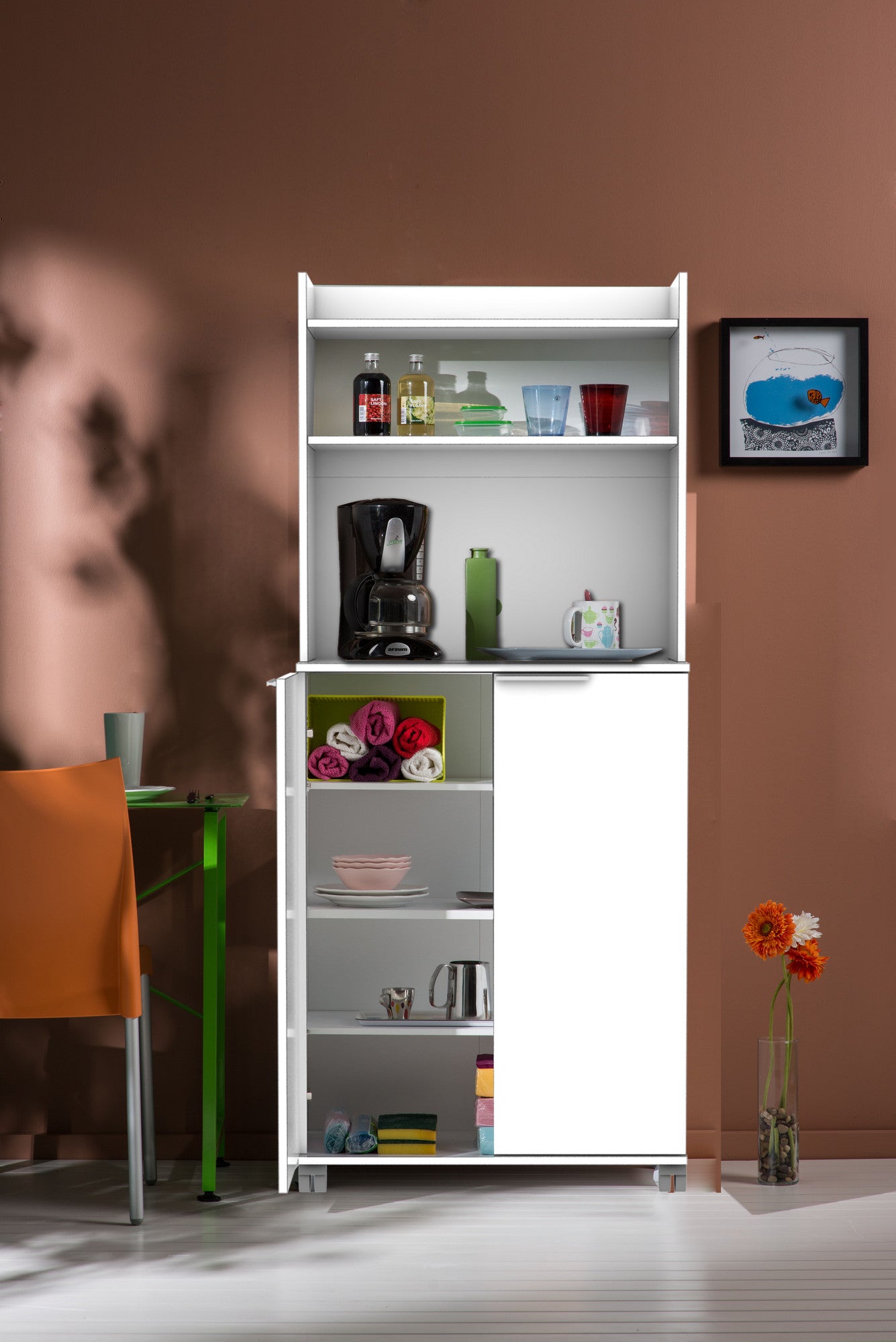 Armário multiusos – 73 cm x 172 cm x 36 cm – Branco – Painel de partículas revestido a melamina