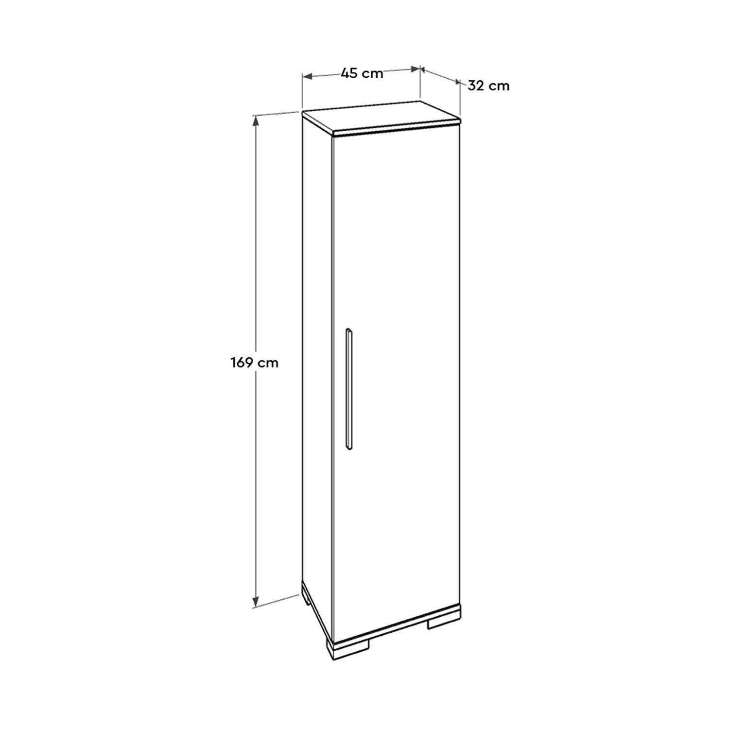 Armário multifunções – 45 cm x 169 cm x 32 cm – Branco – Painel de partículas revestido a melamina