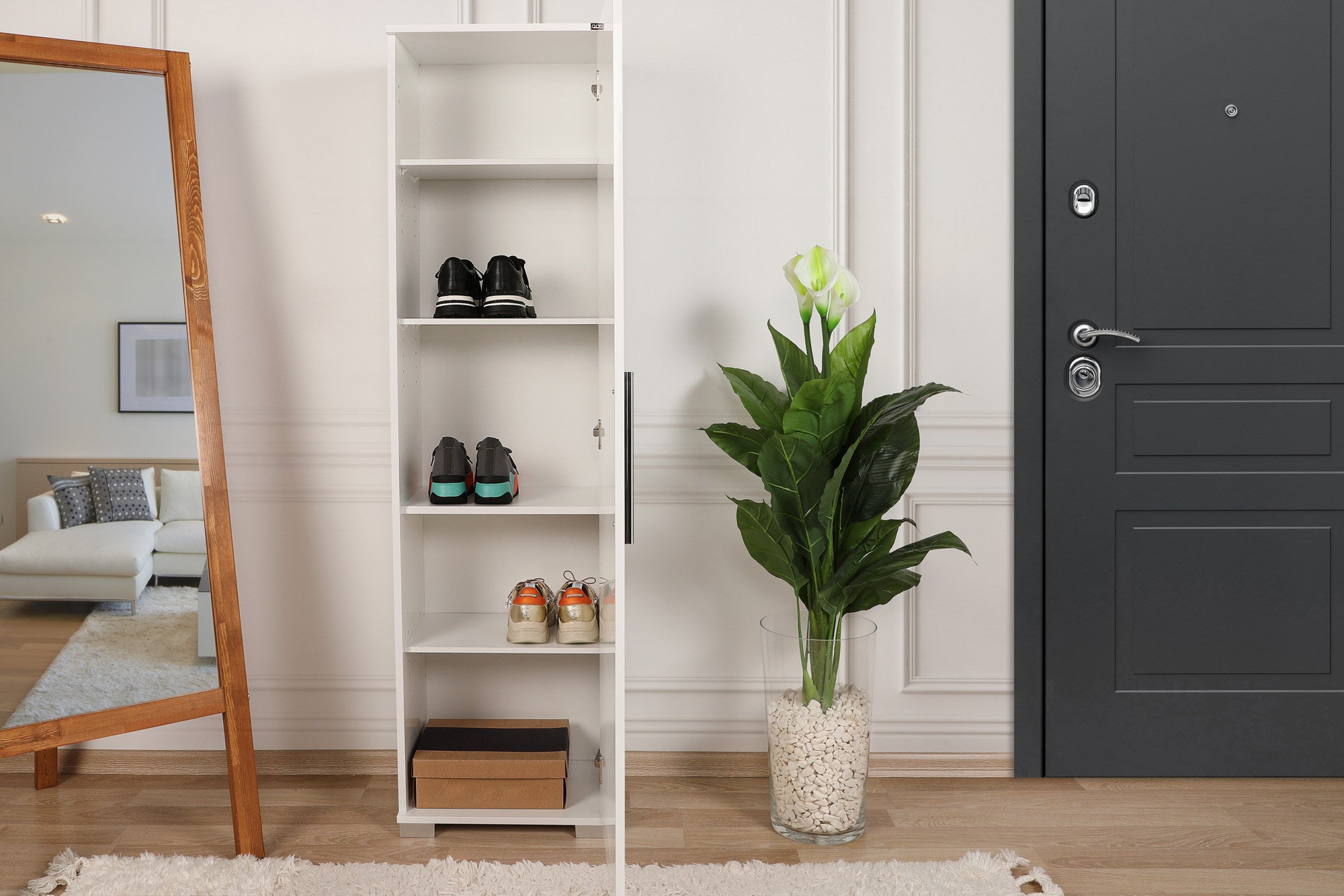 Armário multifunções – 45 cm x 169 cm x 32 cm – Branco – Painel de partículas revestido a melamina