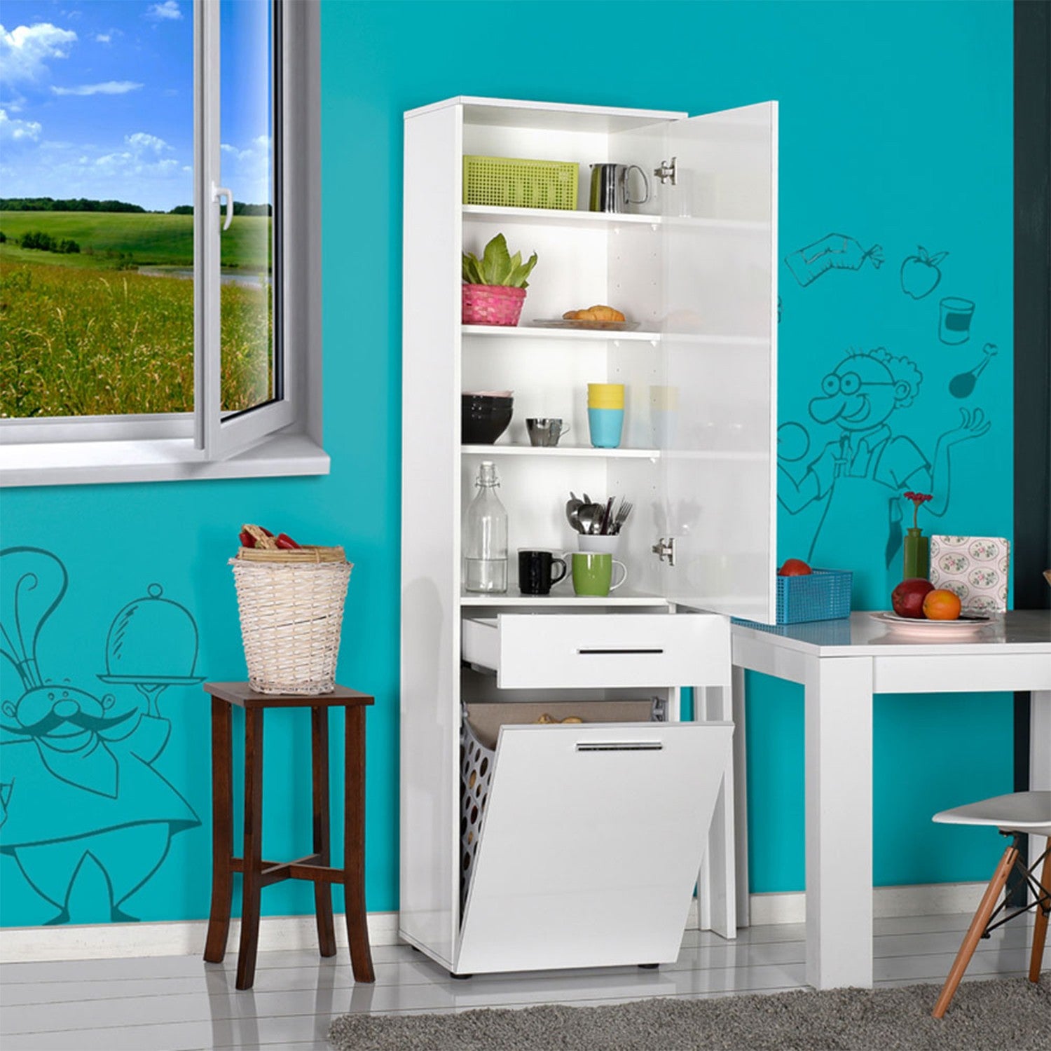 Armário multiusos – 52cm x 187cm x 38cm – Branco – Painéis de partículas revestidos a melamina