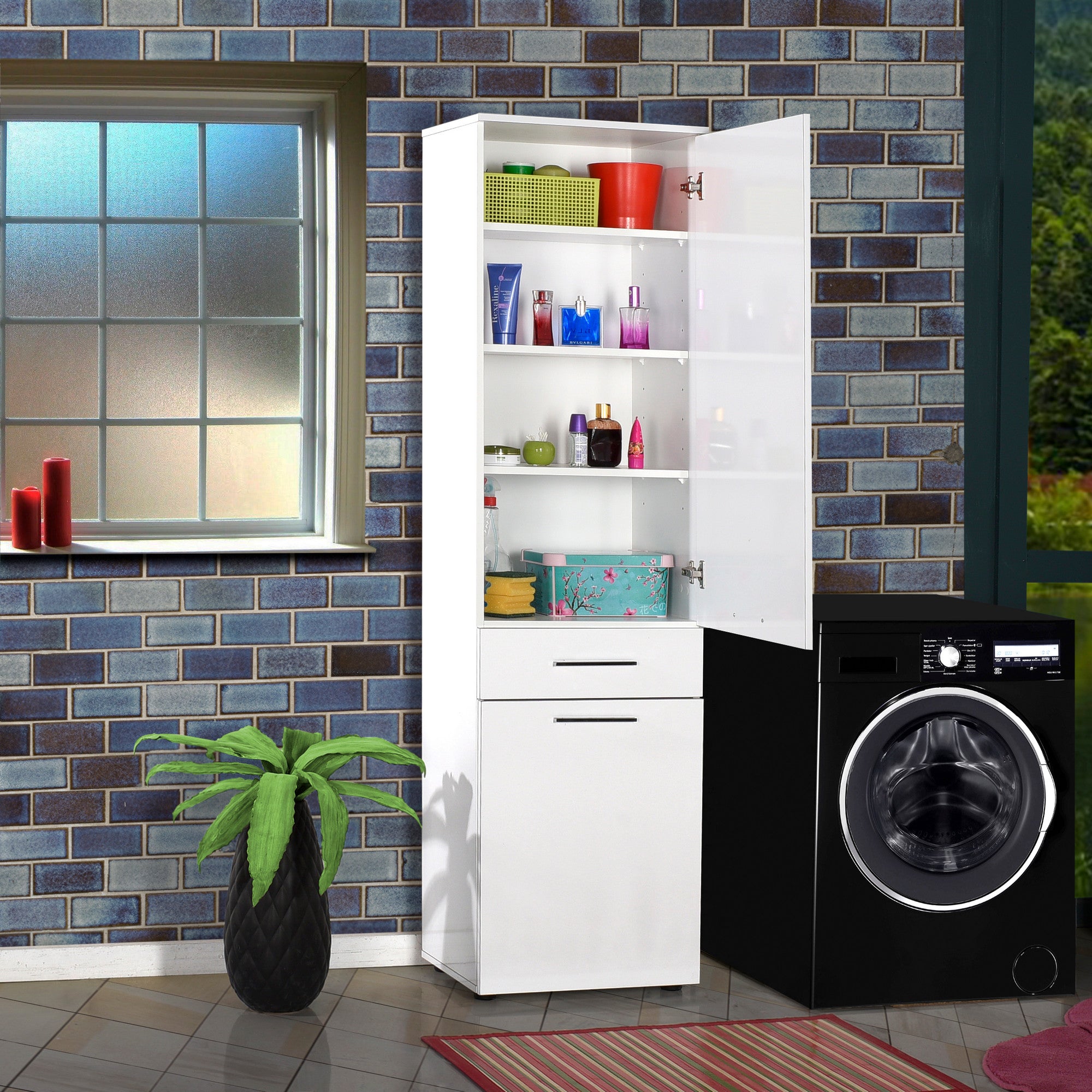 Armário multiusos – 52cm x 187cm x 38cm – Branco – Painéis de partículas revestidos a melamina