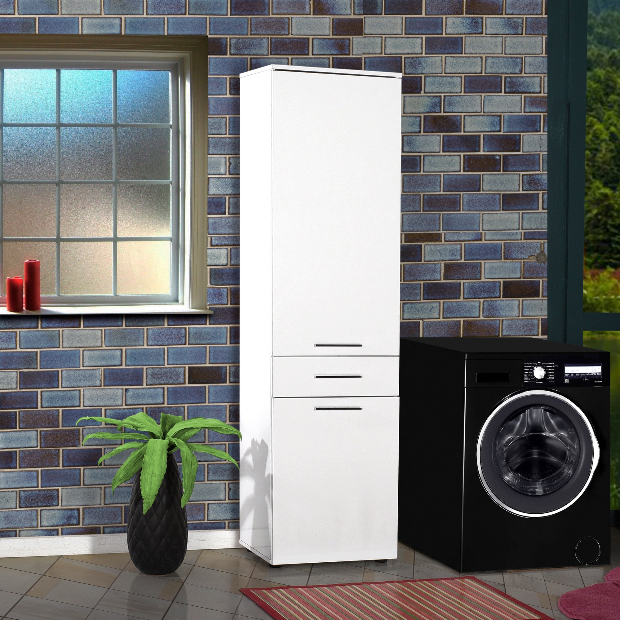 Armário multiusos – 52cm x 187cm x 38cm – Branco – Painéis de partículas revestidos a melamina