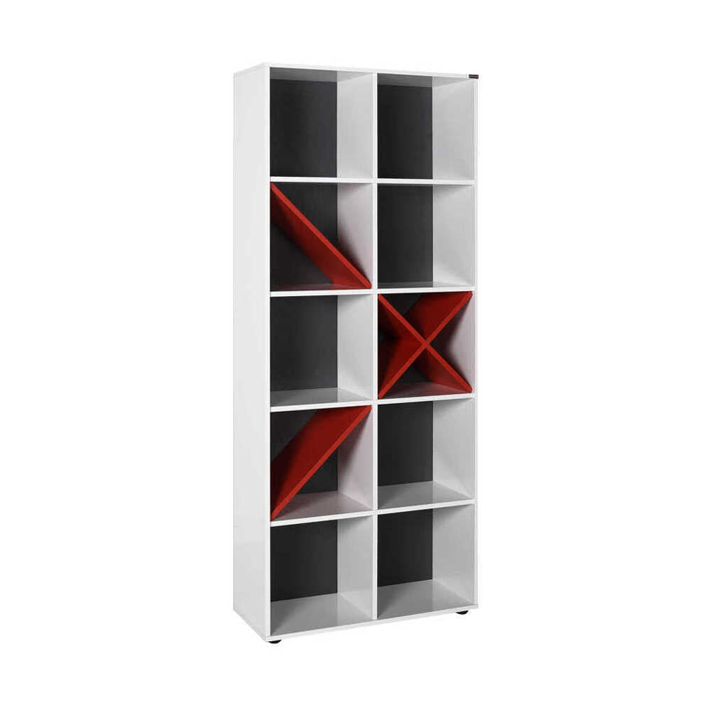 Estante de livros – 75 cm x 188 cm x 30 cm – Branco e Vermelho – Painéis de partículas