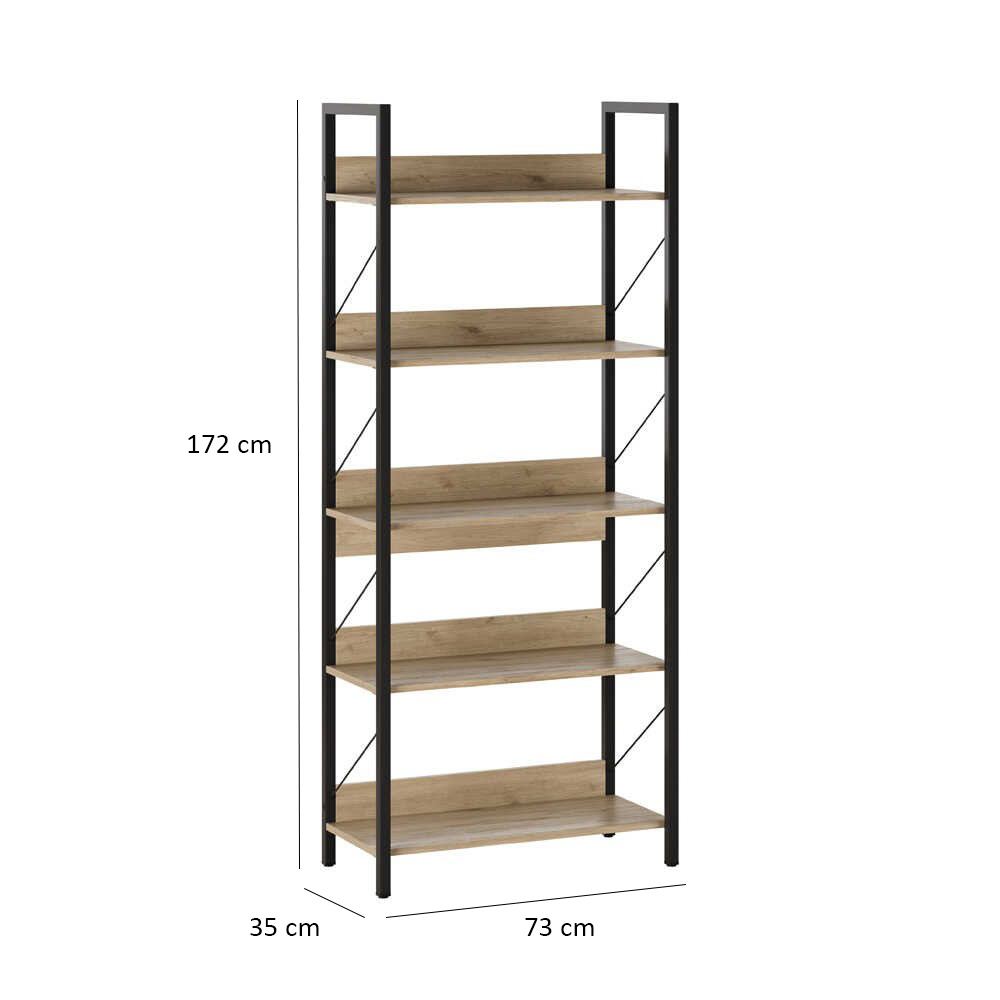 Estante de Livros em Carvalho com Múltiplas Prateleiras - 172cm de Altura, Fixação na Parede Incluída