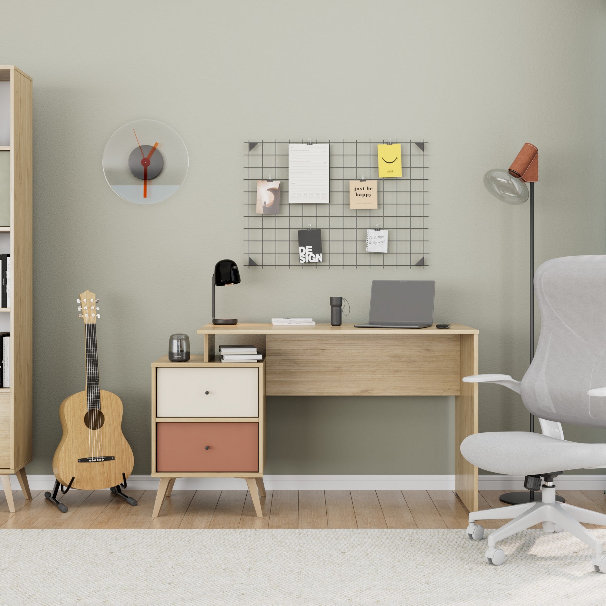 Secretária de Estudo – 110 cm x 75 cm x 44 cm – Multicolorido – Painéis de partículas revestidos a melamina